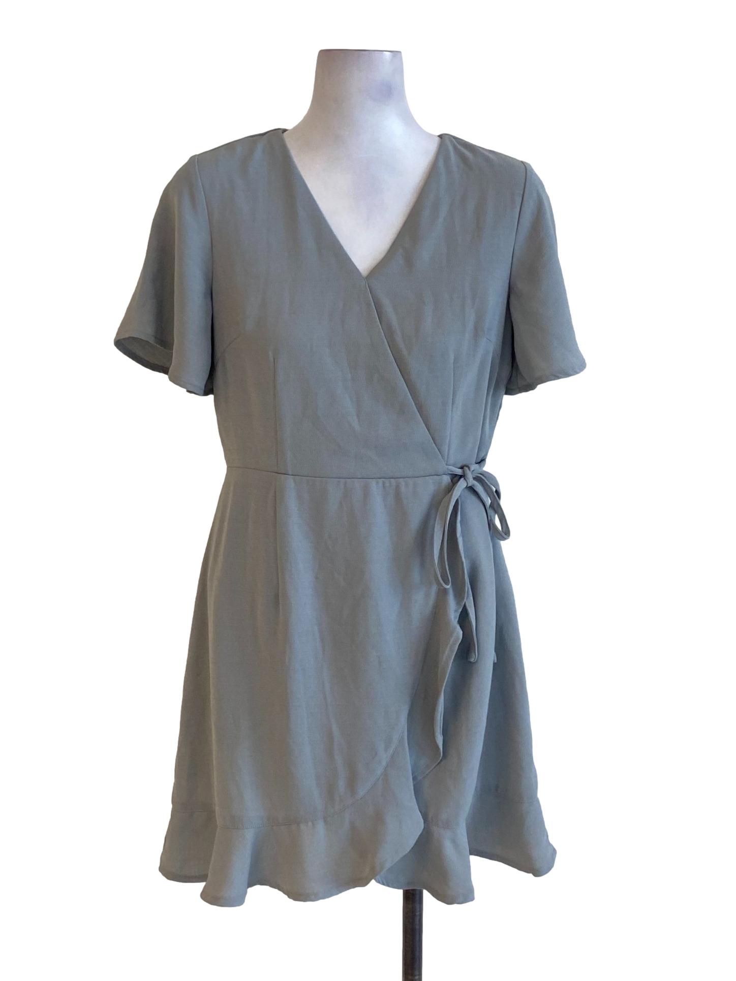 Pistachio Green V-Neck Double Closure Ruffle Hem Dress