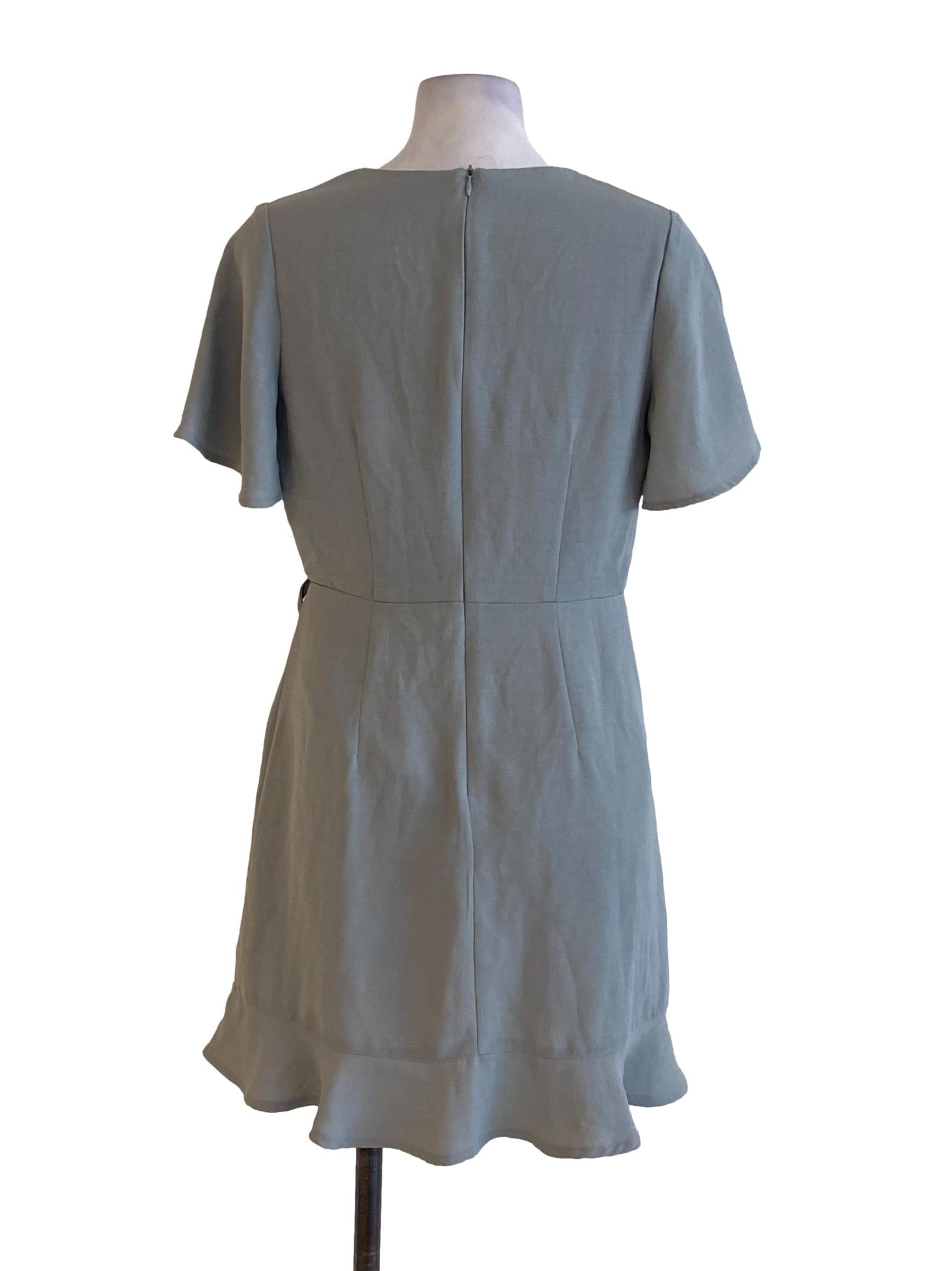 Pistachio Green V-Neck Double Closure Ruffle Hem Dress