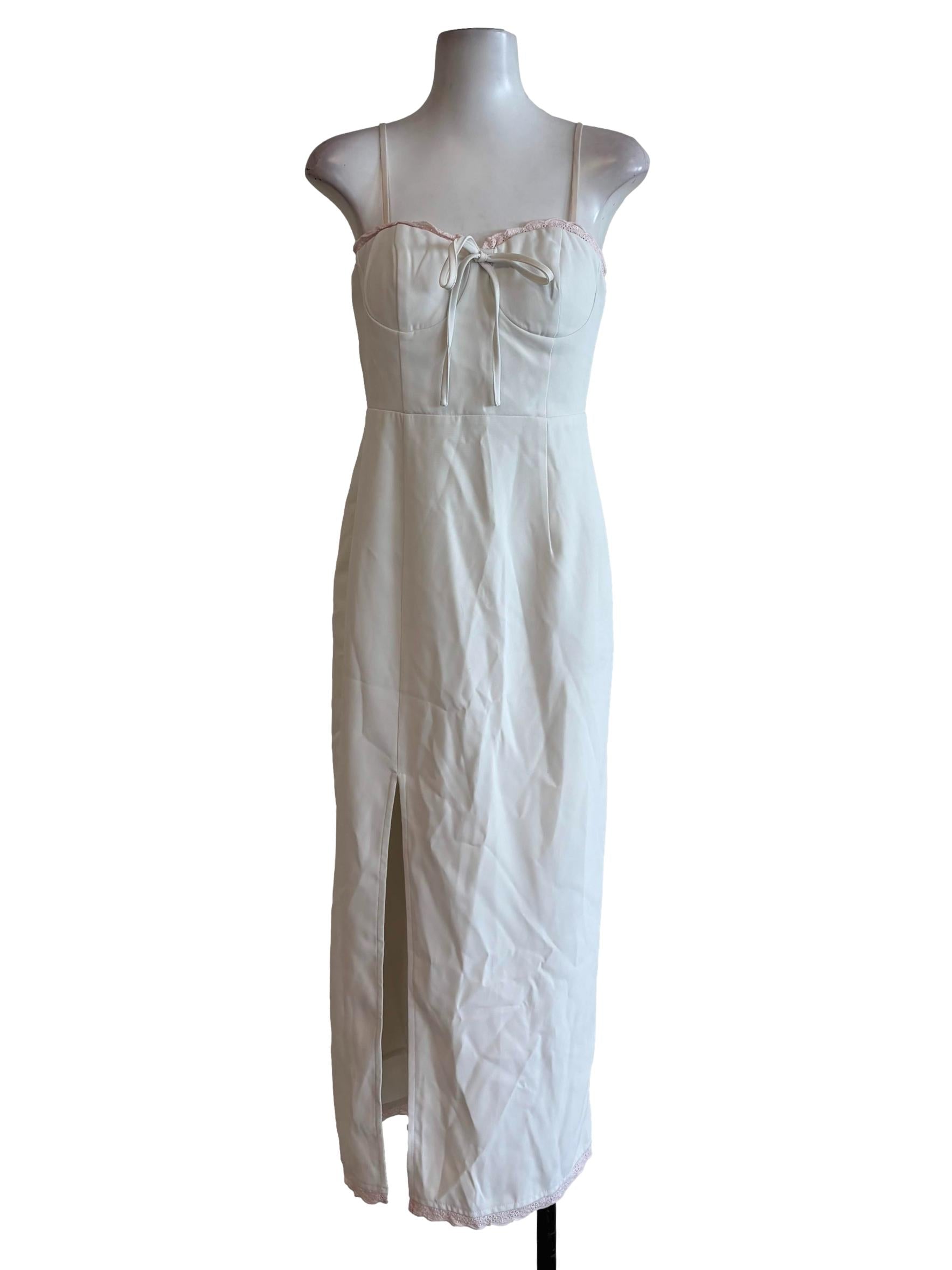 Milk White Sweetheart Pink Hem Slit Dress
