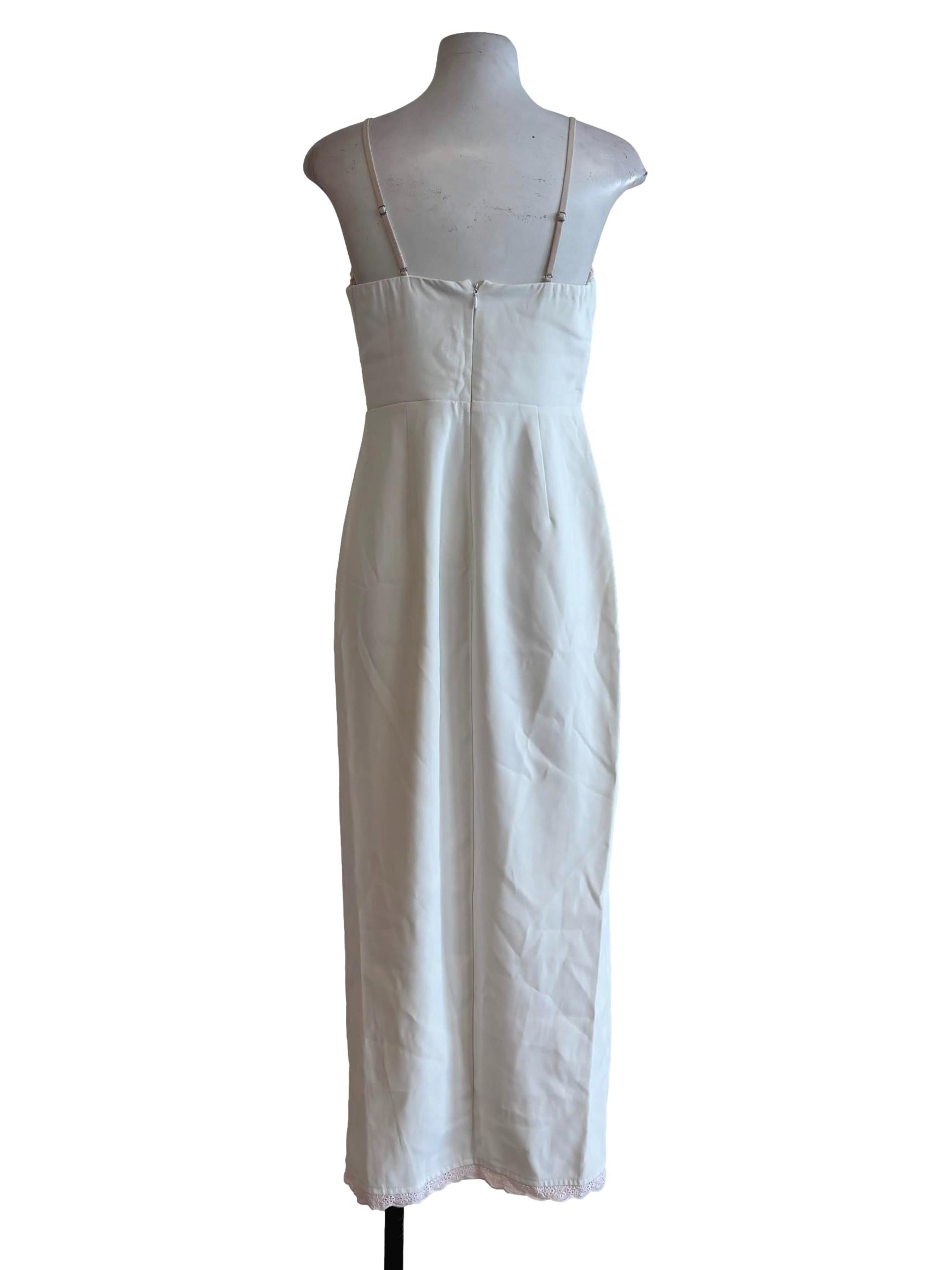 Milk White Sweetheart Pink Hem Slit Dress
