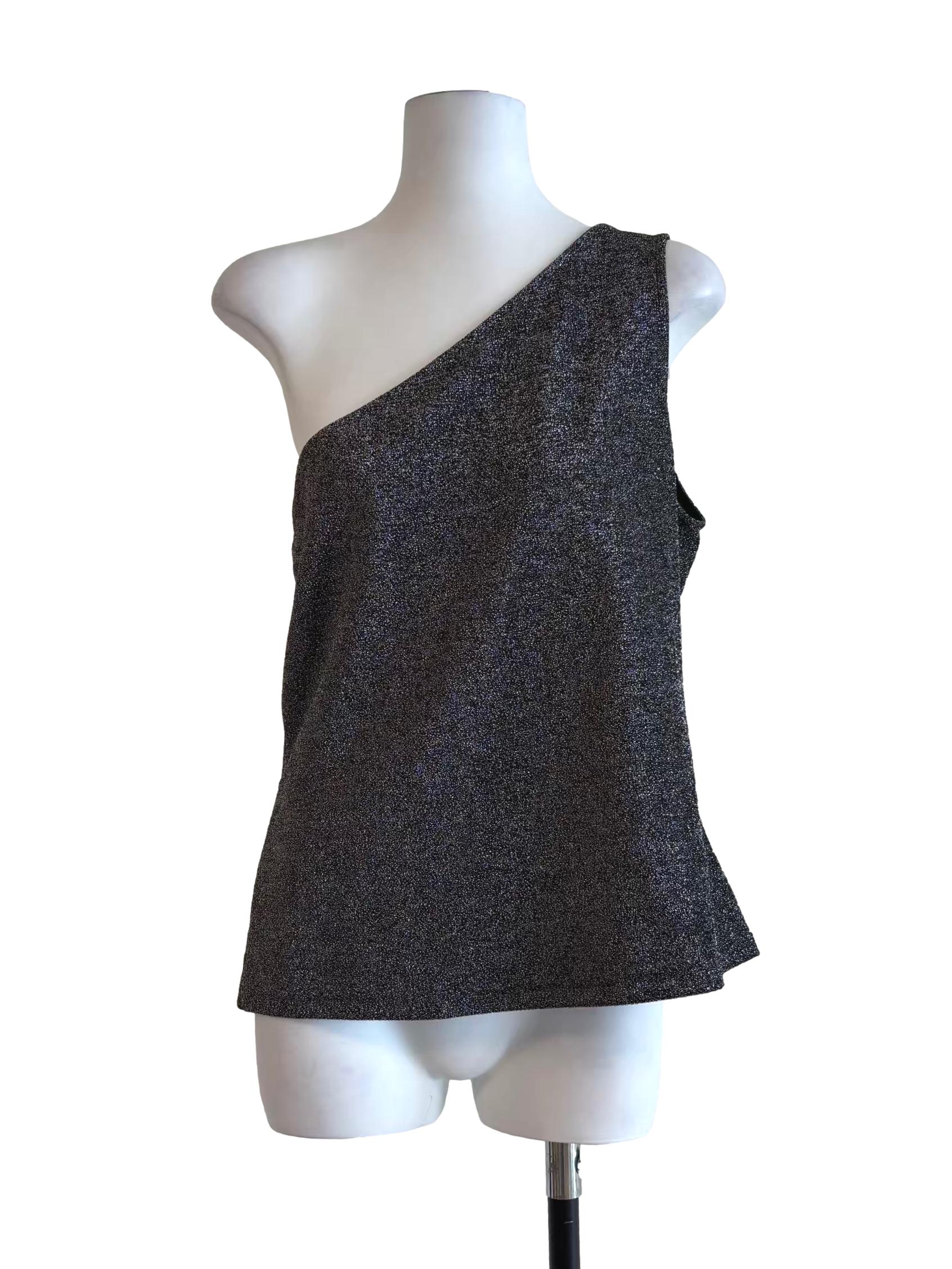 Midnight Black One Shoulder Shimmer Top