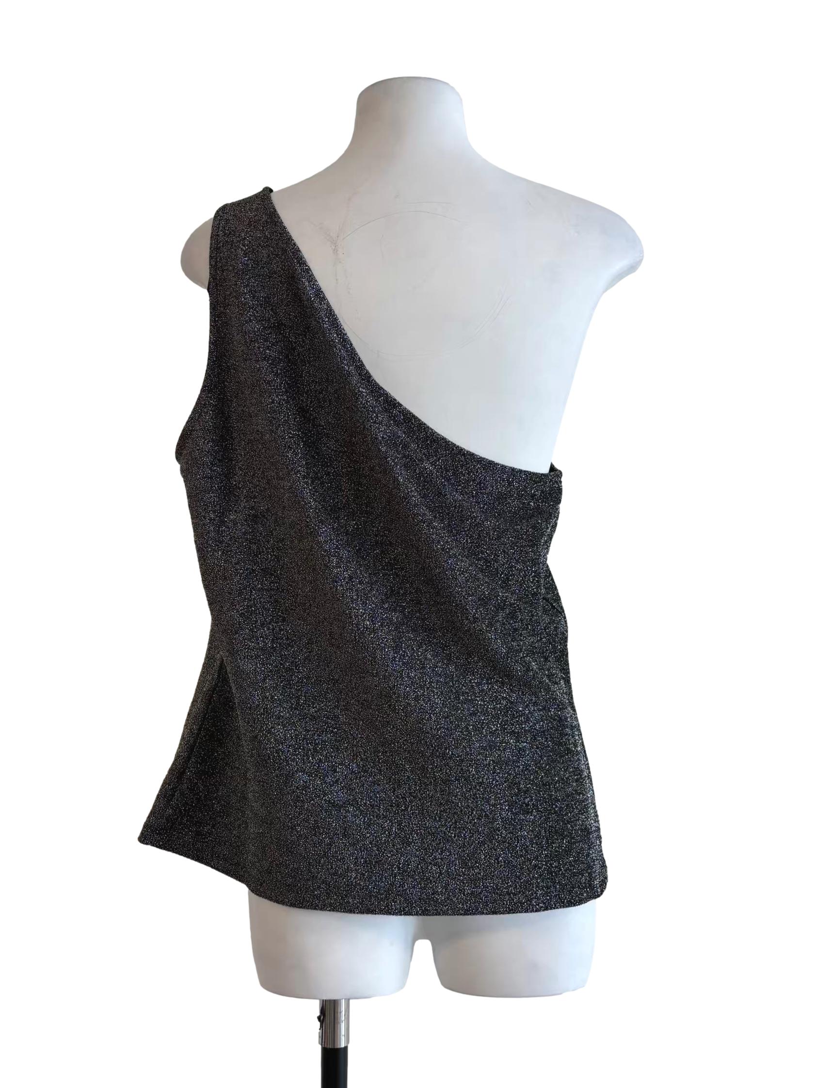 Midnight Black One Shoulder Shimmer Top