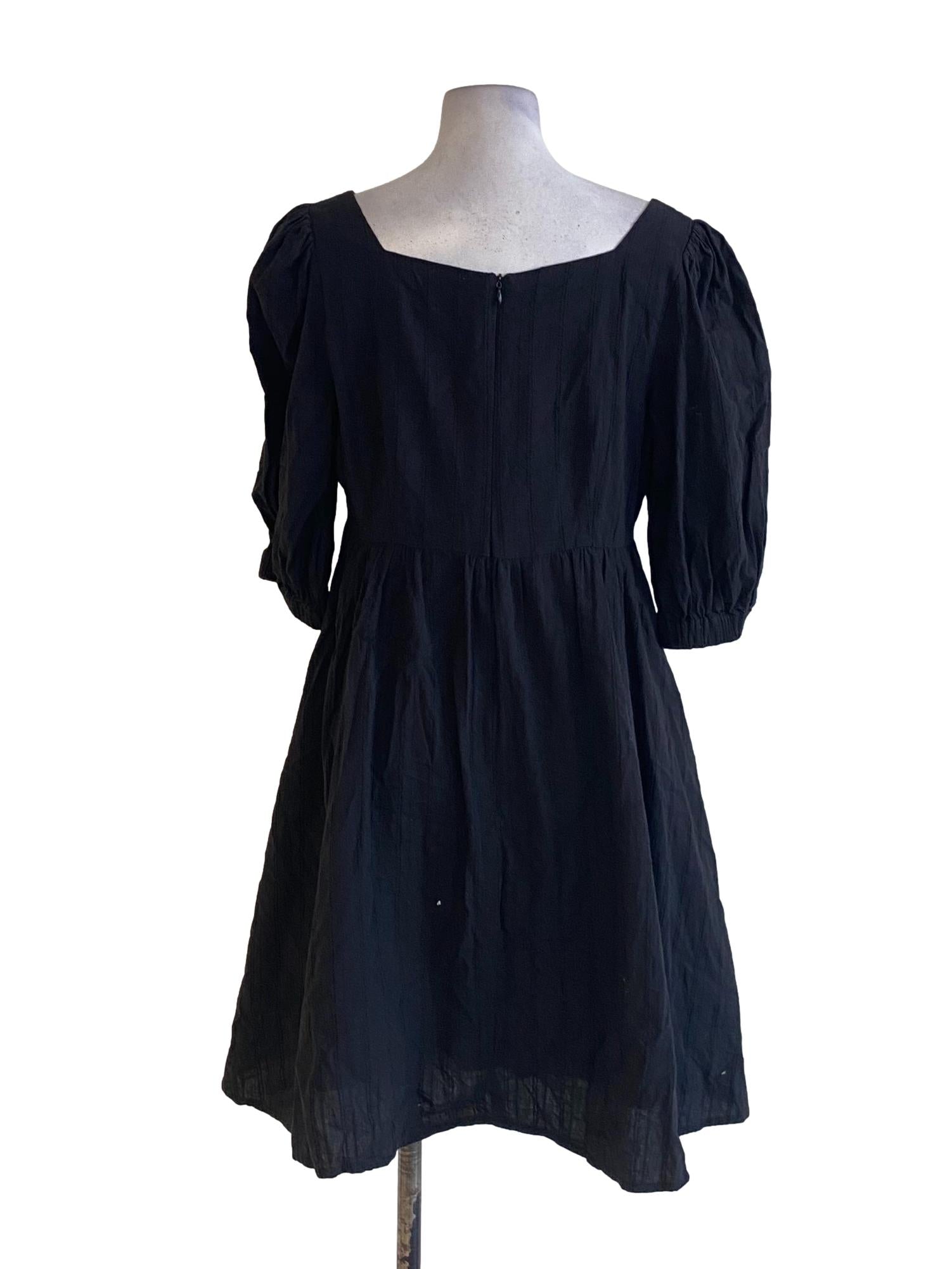Jet Black Square Neck Peasant Empire A-Line Dress