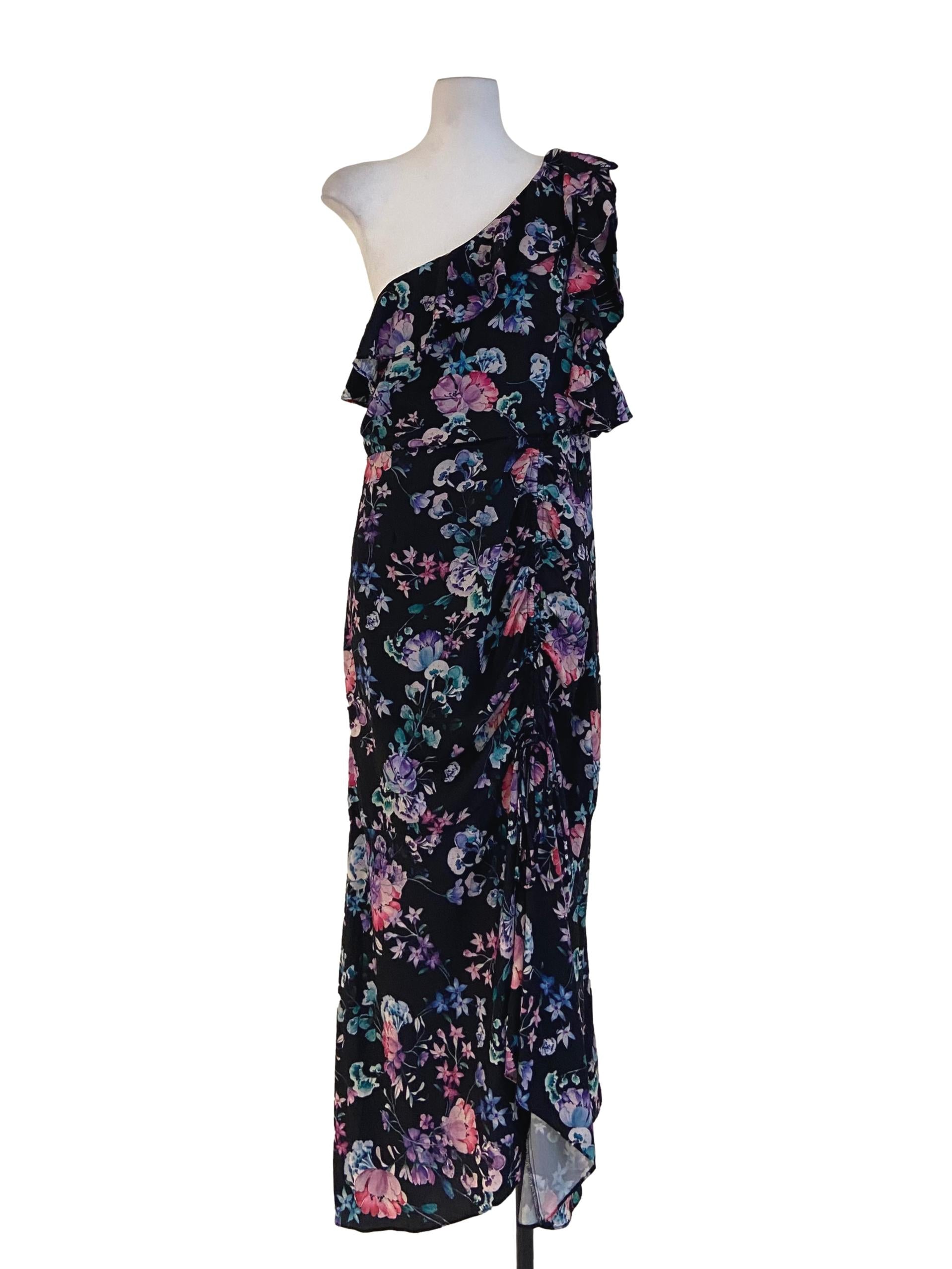 Black Floral Asymmetric Empire Dress