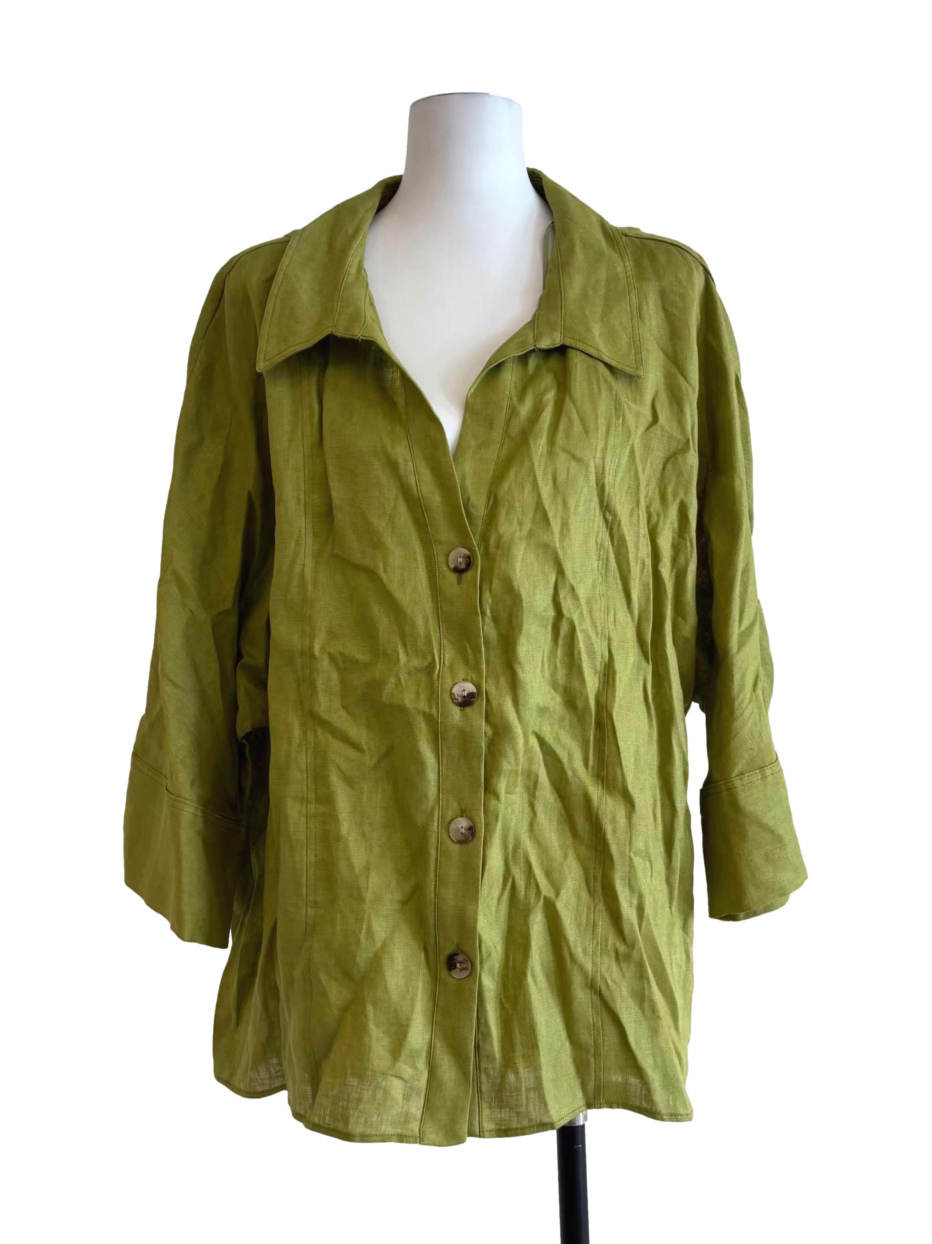Pear Green Buttoned Linen Top