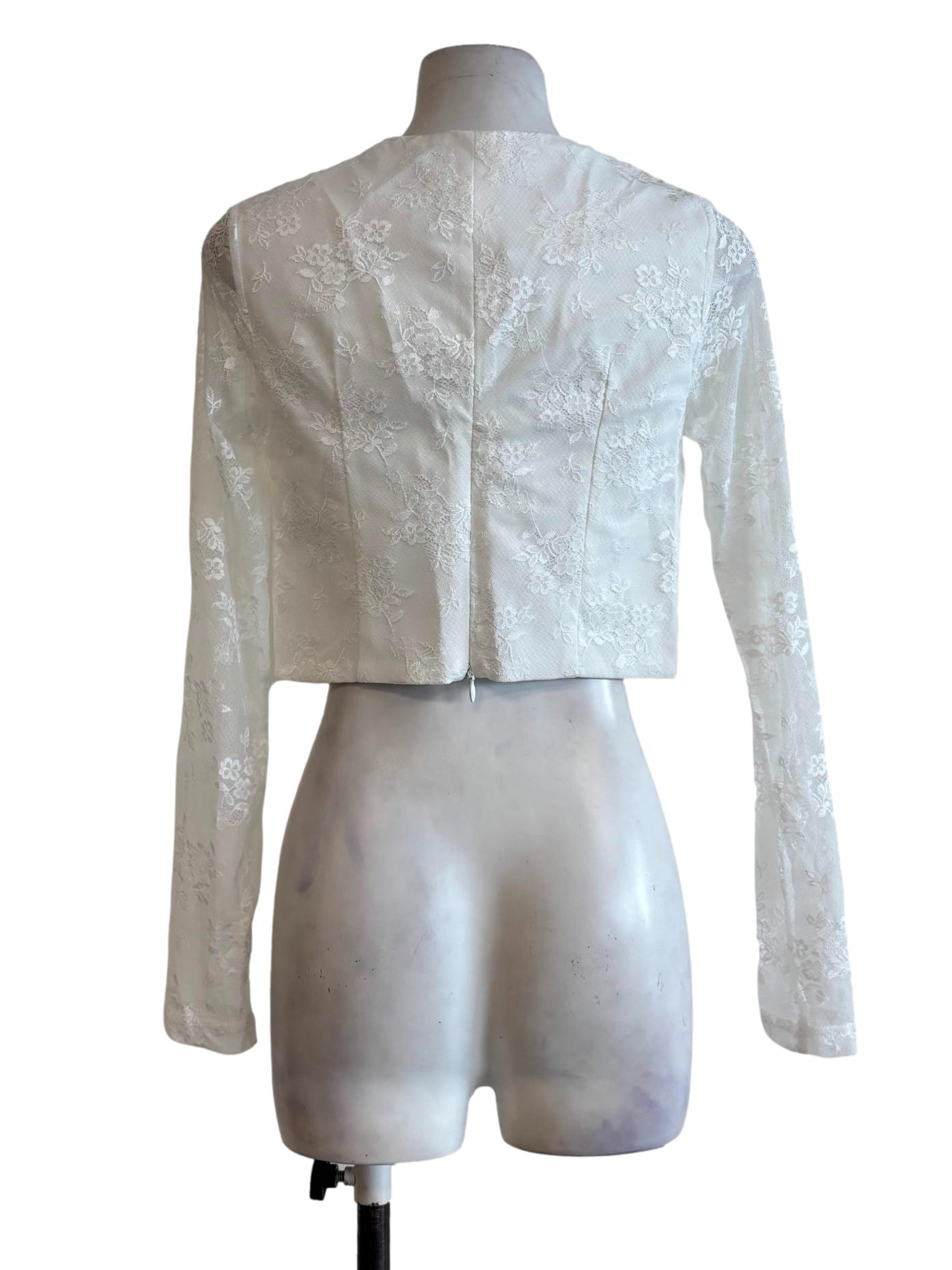 Powder White Sheer Sleeve Lace Crop Top