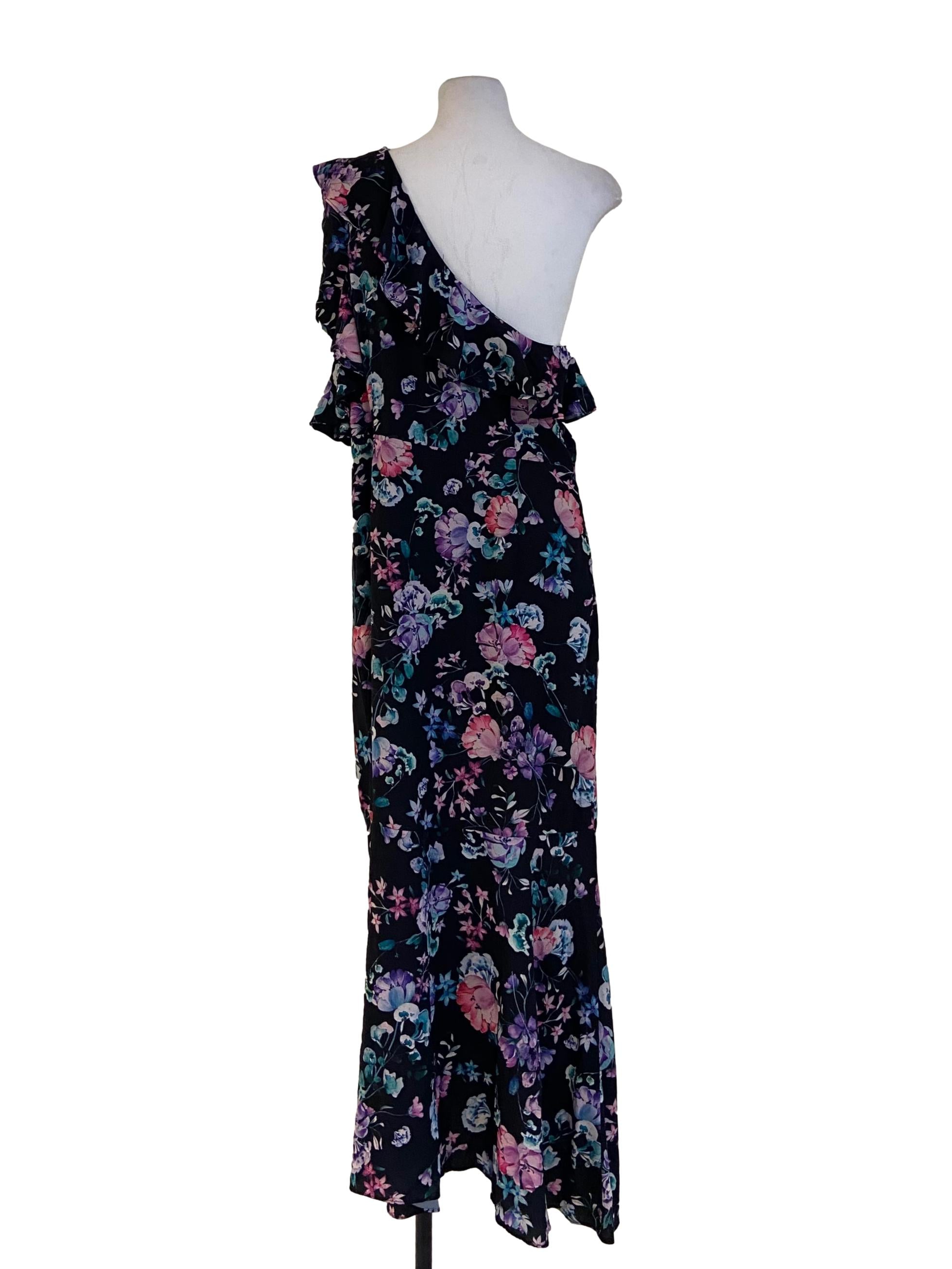 Black Floral Asymmetric Empire Dress