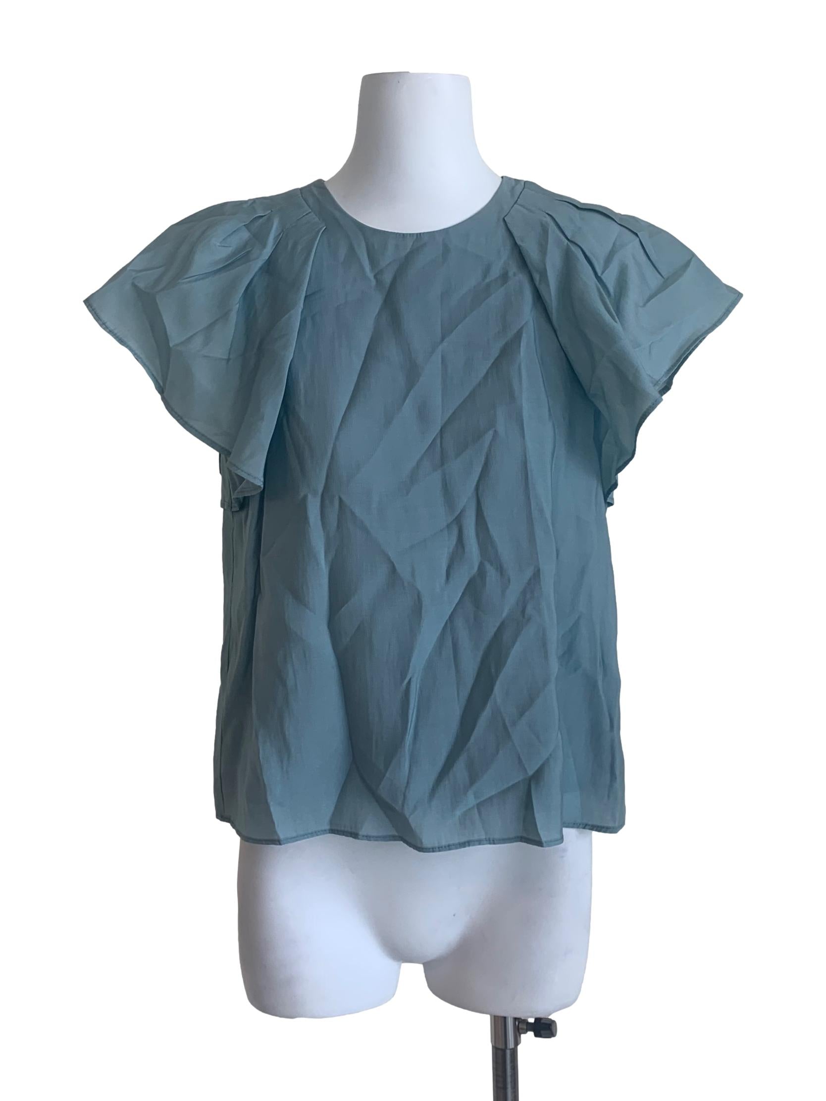 Sapphire Blue Circular-Cap Sleeves Top