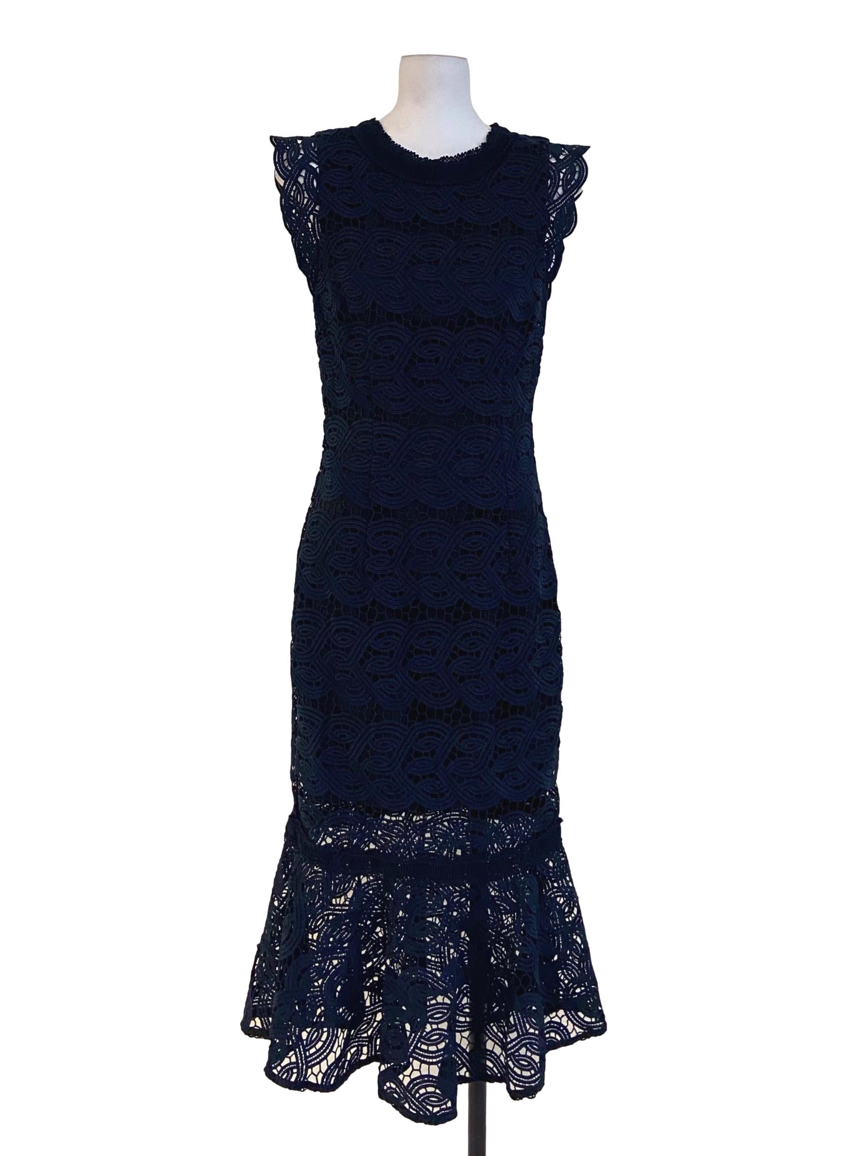 Denim Blue Lace Peplum Drop Waist Dress