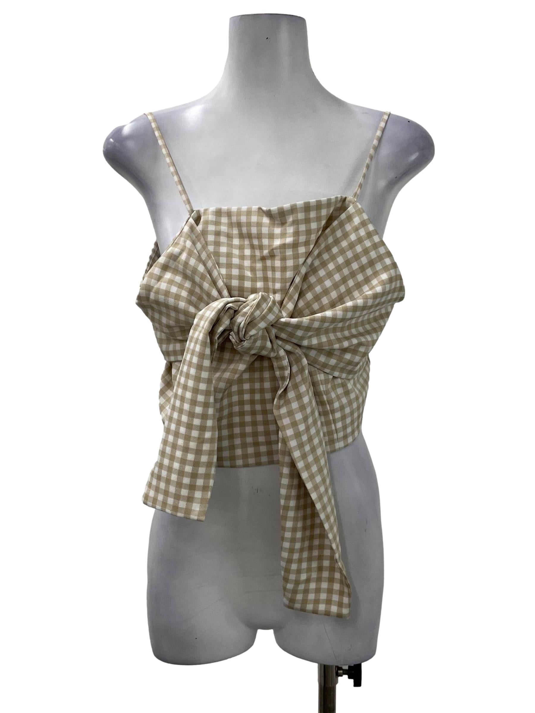 Beige Square Neck Knot Top