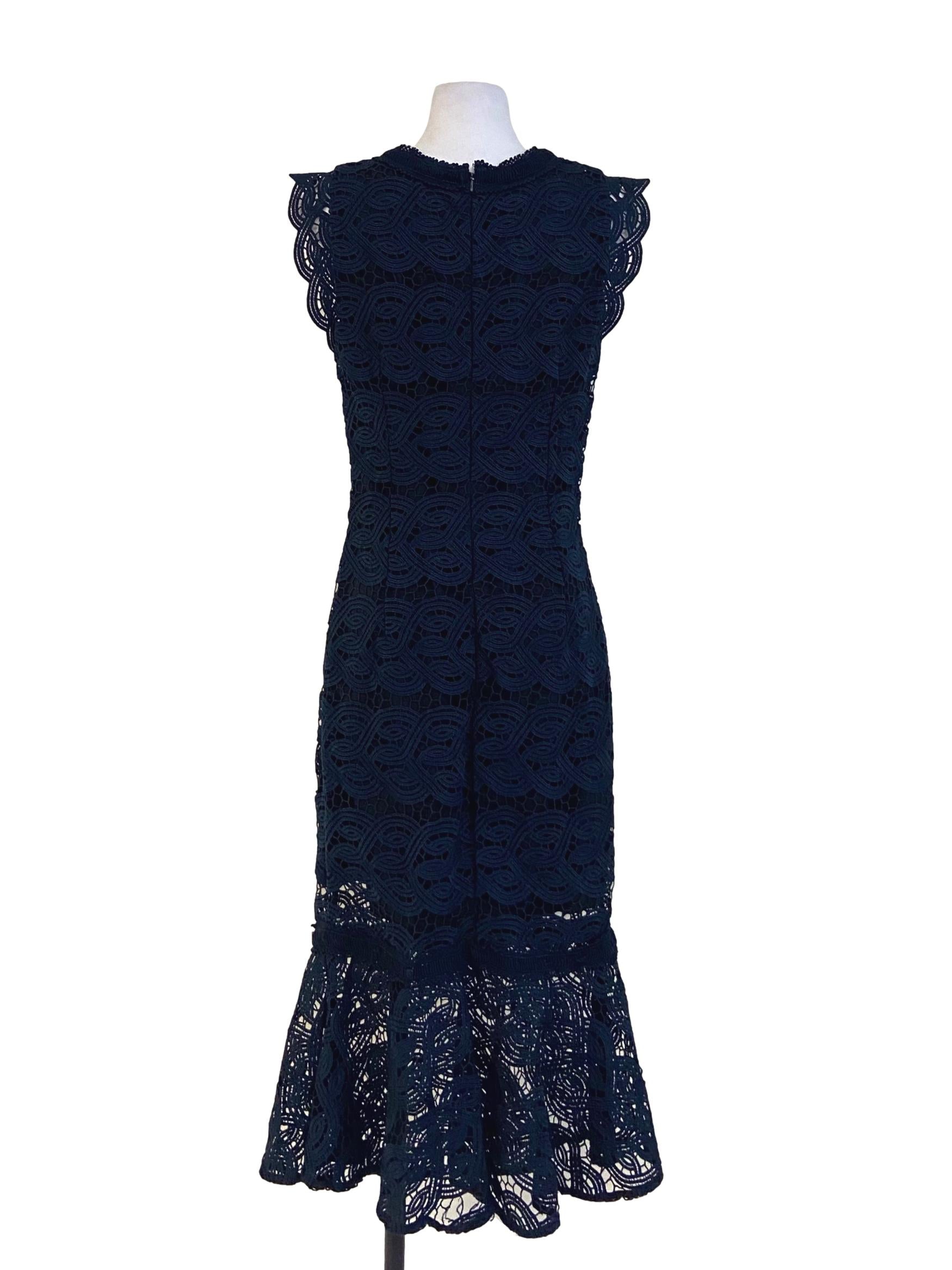 Denim Blue Lace Peplum Drop Waist Dress