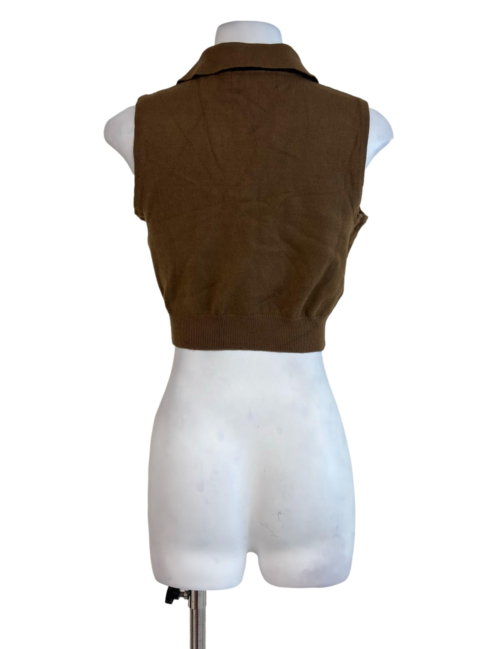 Carob Brown Collared Knit Vest Top