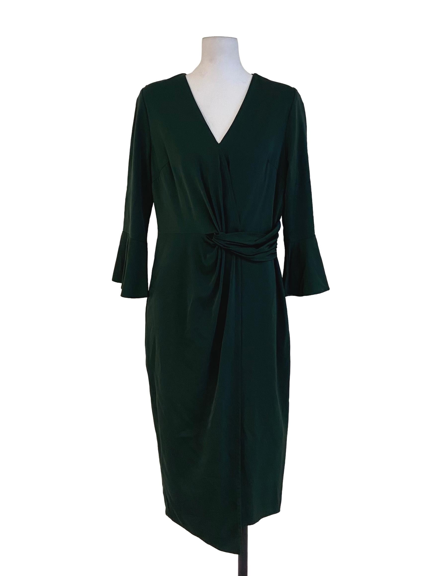 Emerald Green V-Neck Slit A-Line Dress