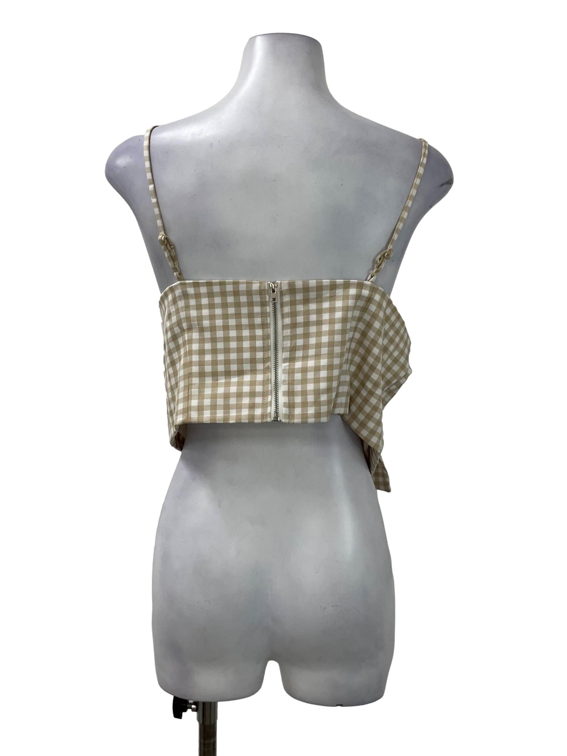 Beige Square Neck Knot Top