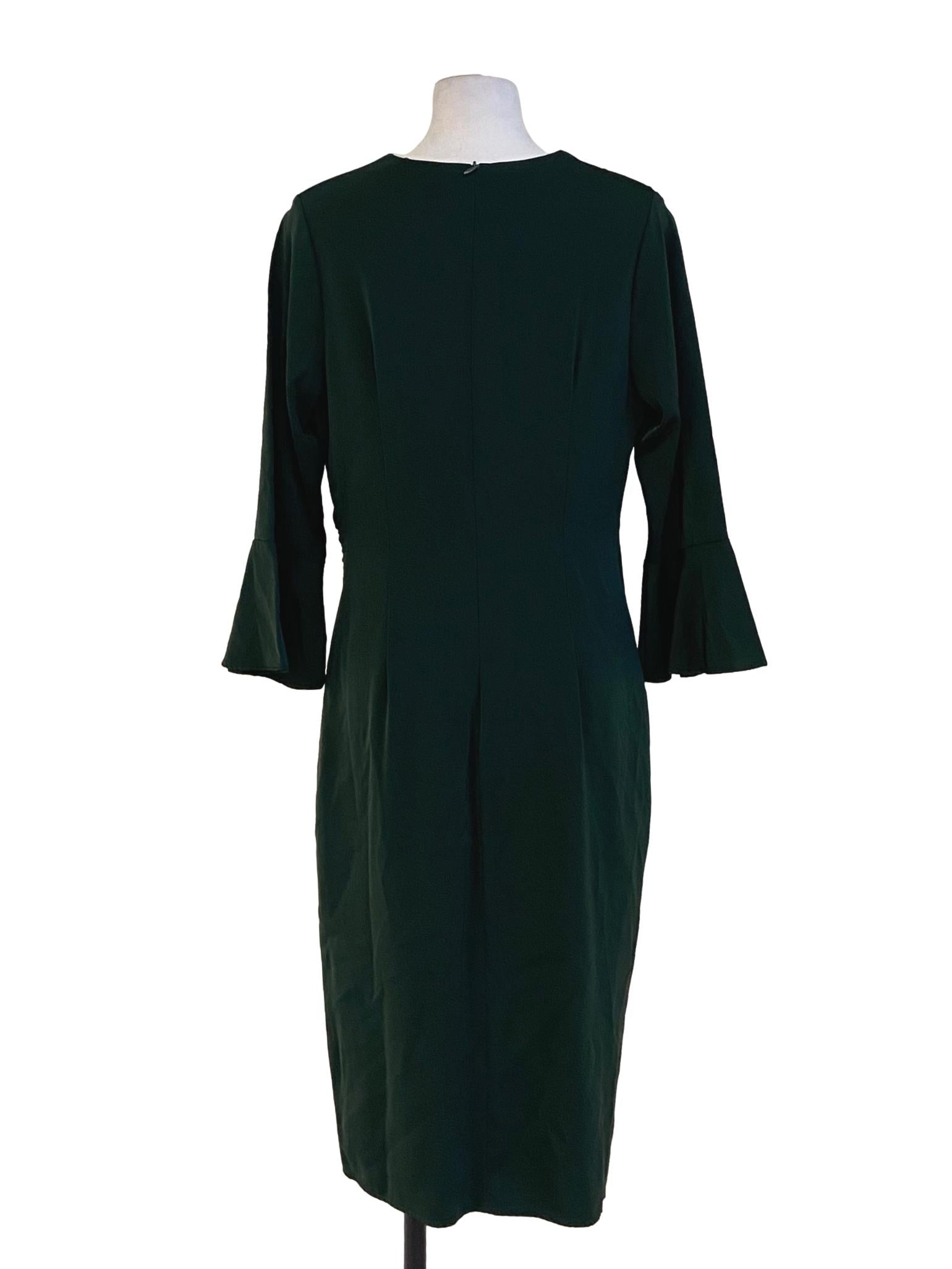 Emerald Green V-Neck Slit A-Line Dress