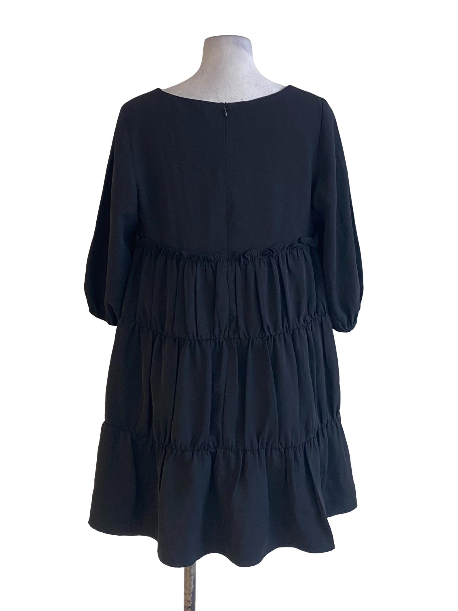 True Black V-Neck Peasant Layered Dress