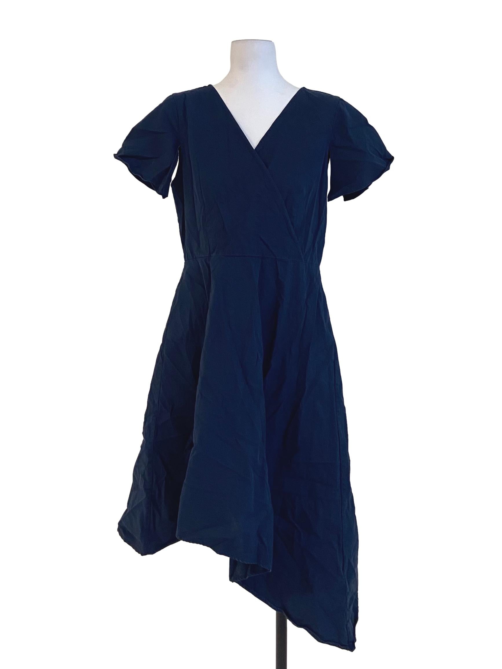 Navy Blue V-Neck Asymmetric Dress