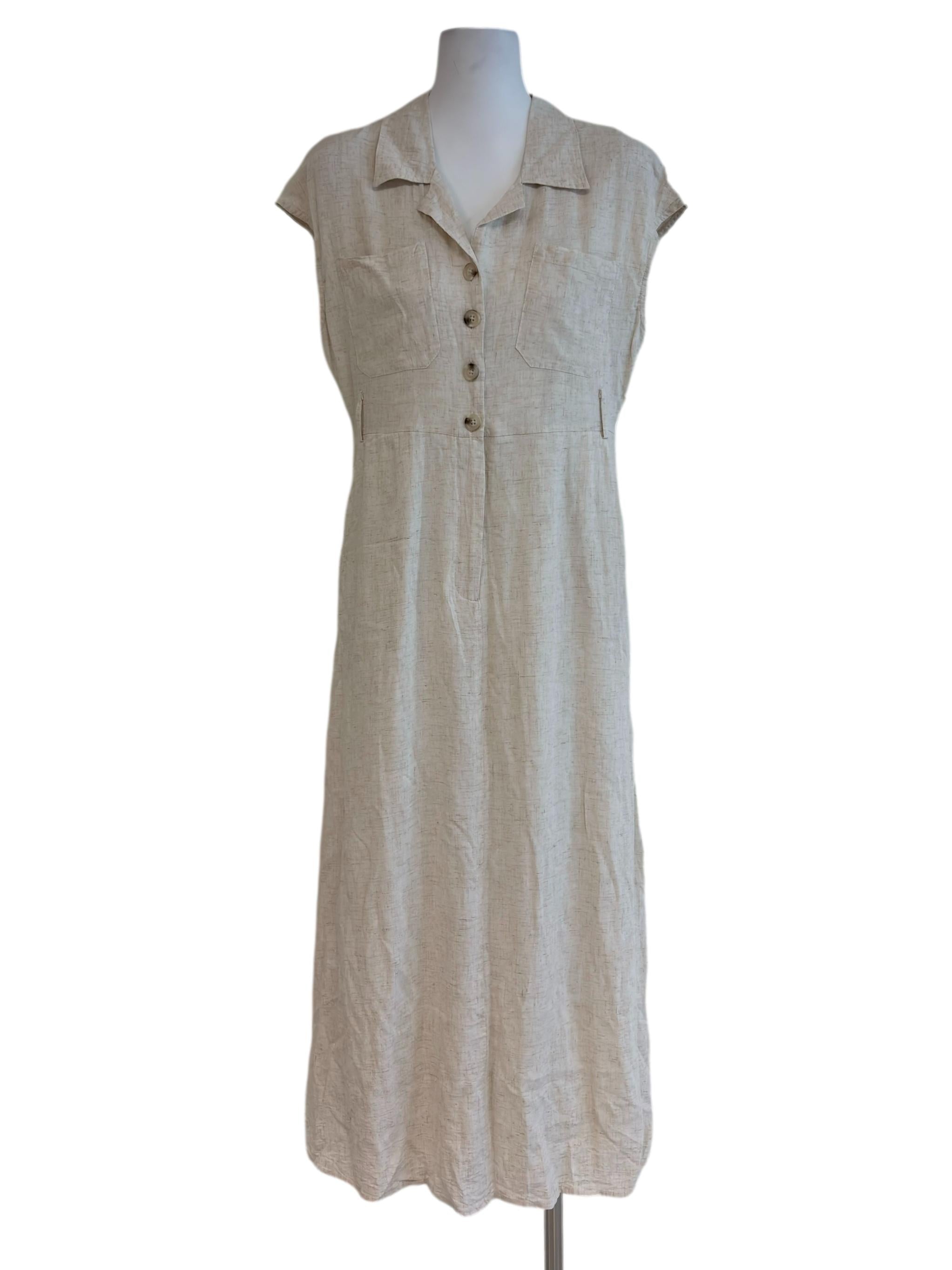 Light Beige Half Button Collared Dress