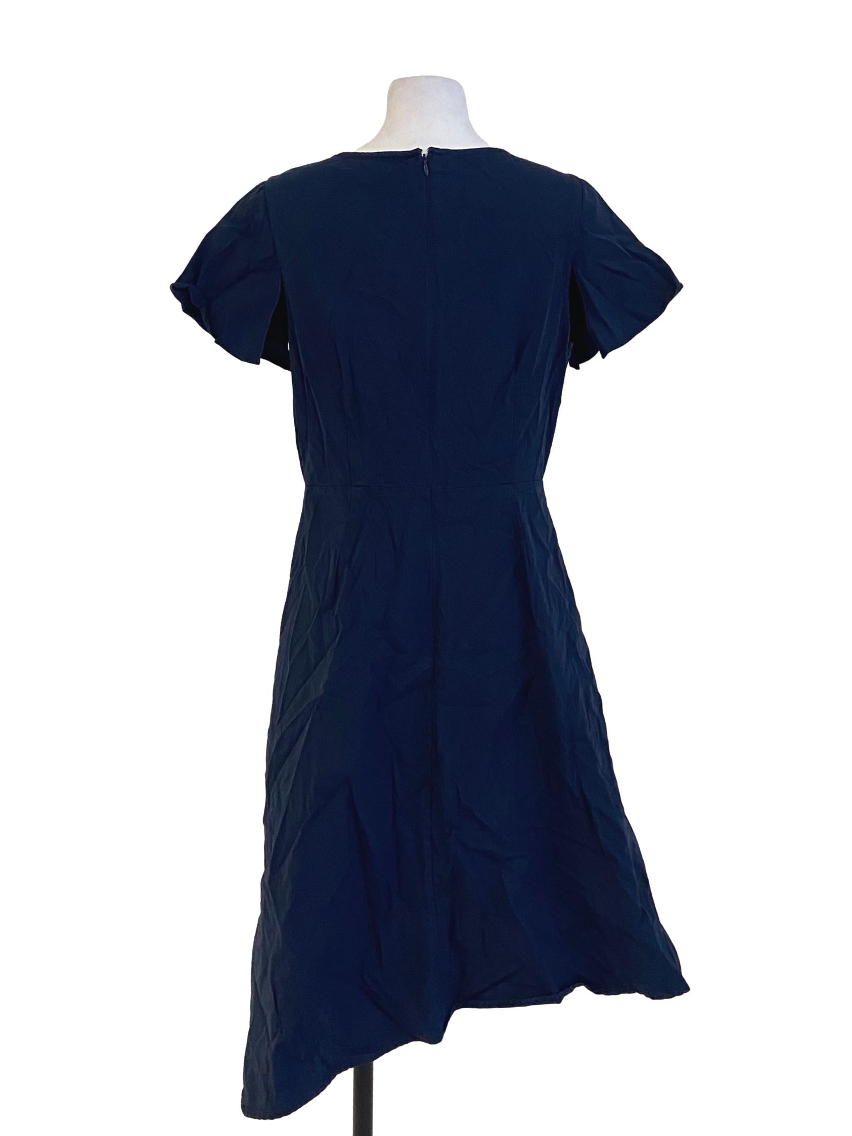Navy Blue V-Neck Asymmetric Dress