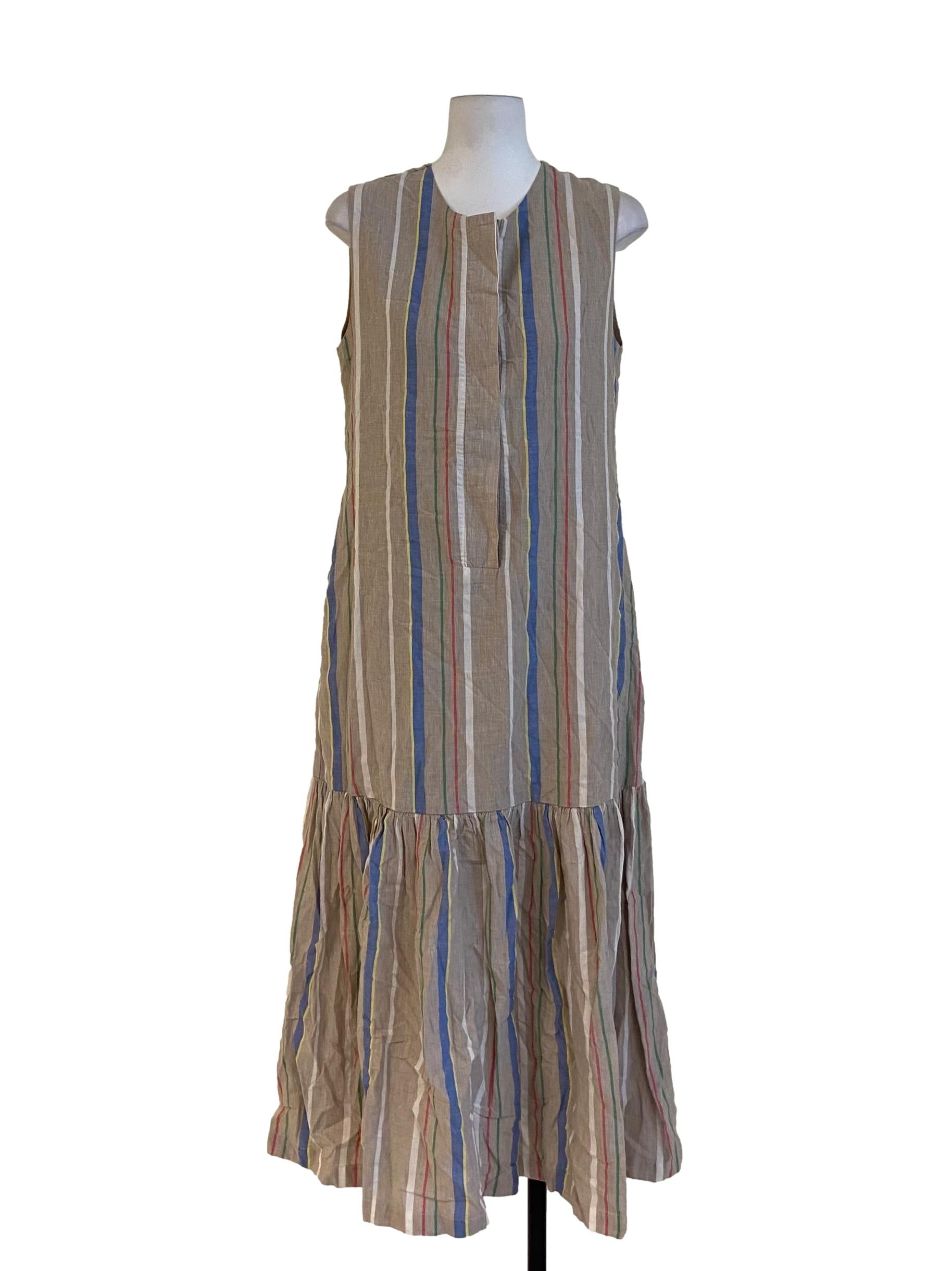 Bone Beige & Multicolor Stripe Drop Waist Dress