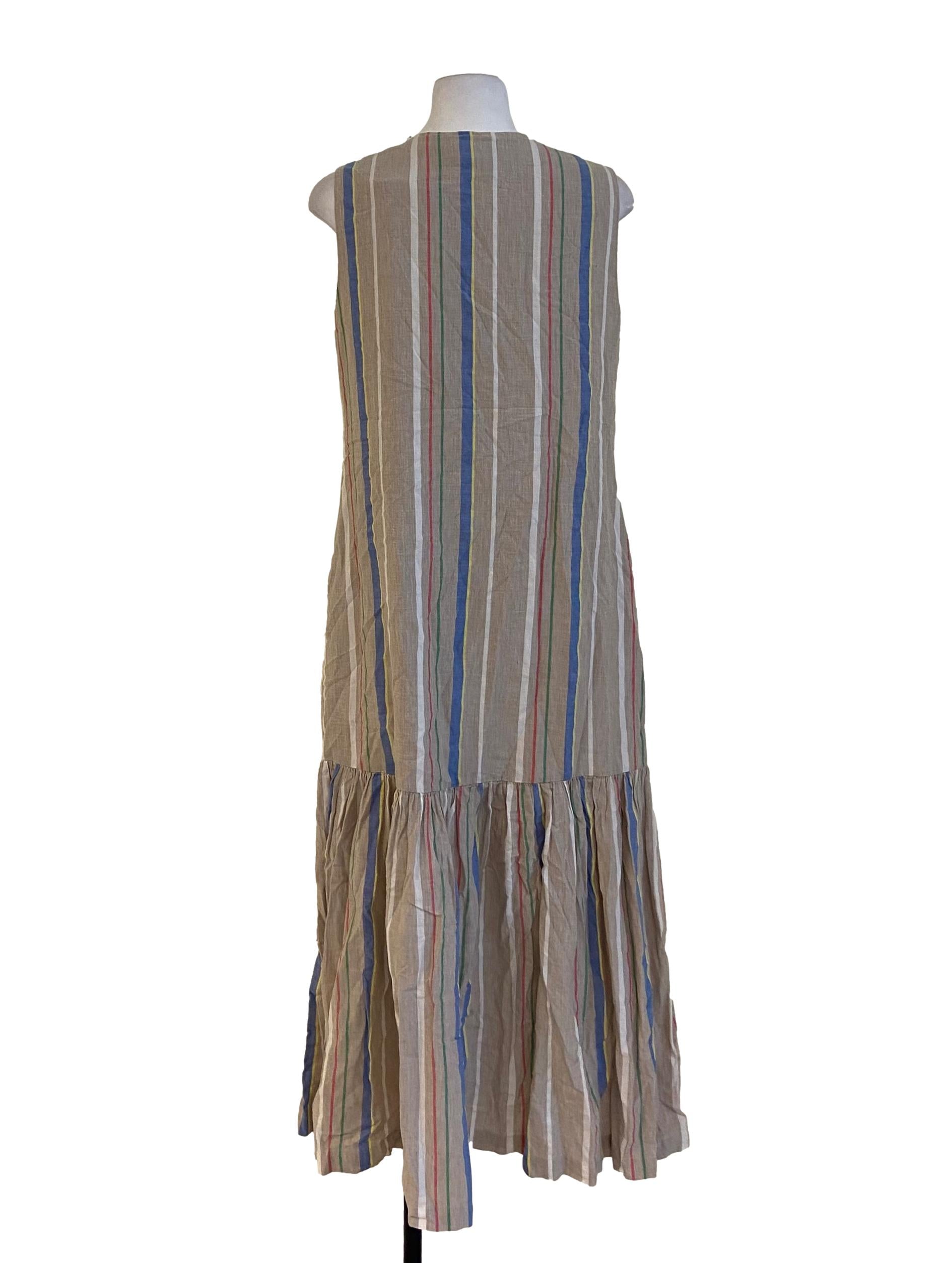 Bone Beige & Multicolor Stripe Drop Waist Dress
