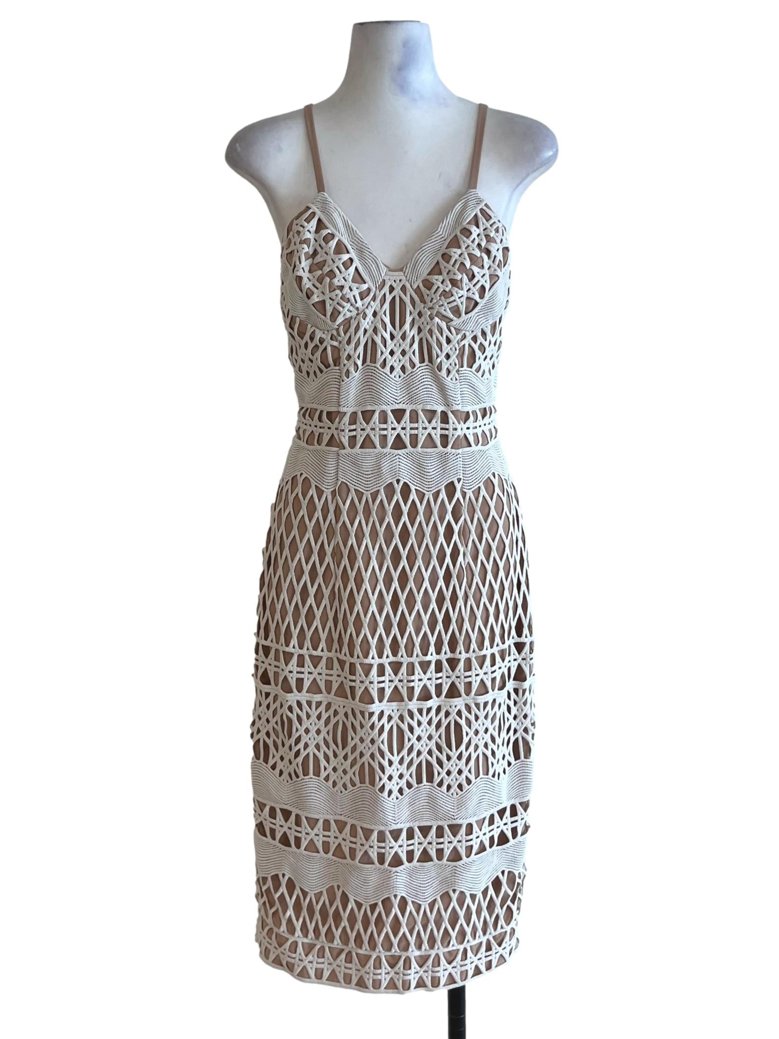 White Beige Lace A-Line Dress