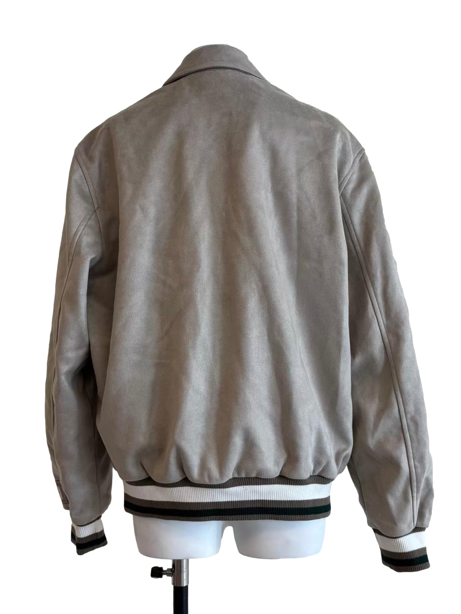 Bone Grey Suede Varsity Jacket