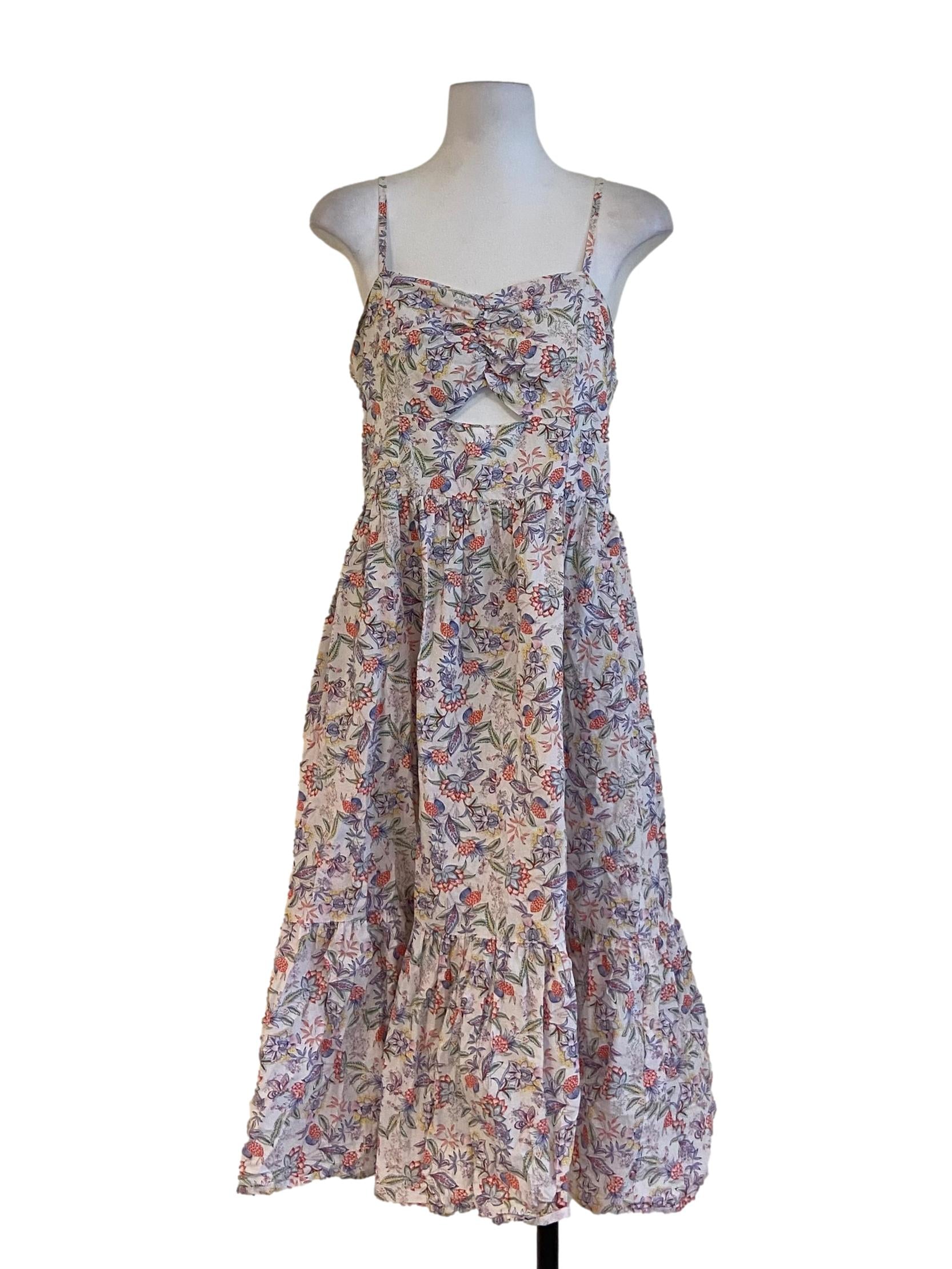 White Spaghetti Strap Floral Cut Out Drop Waist Dress