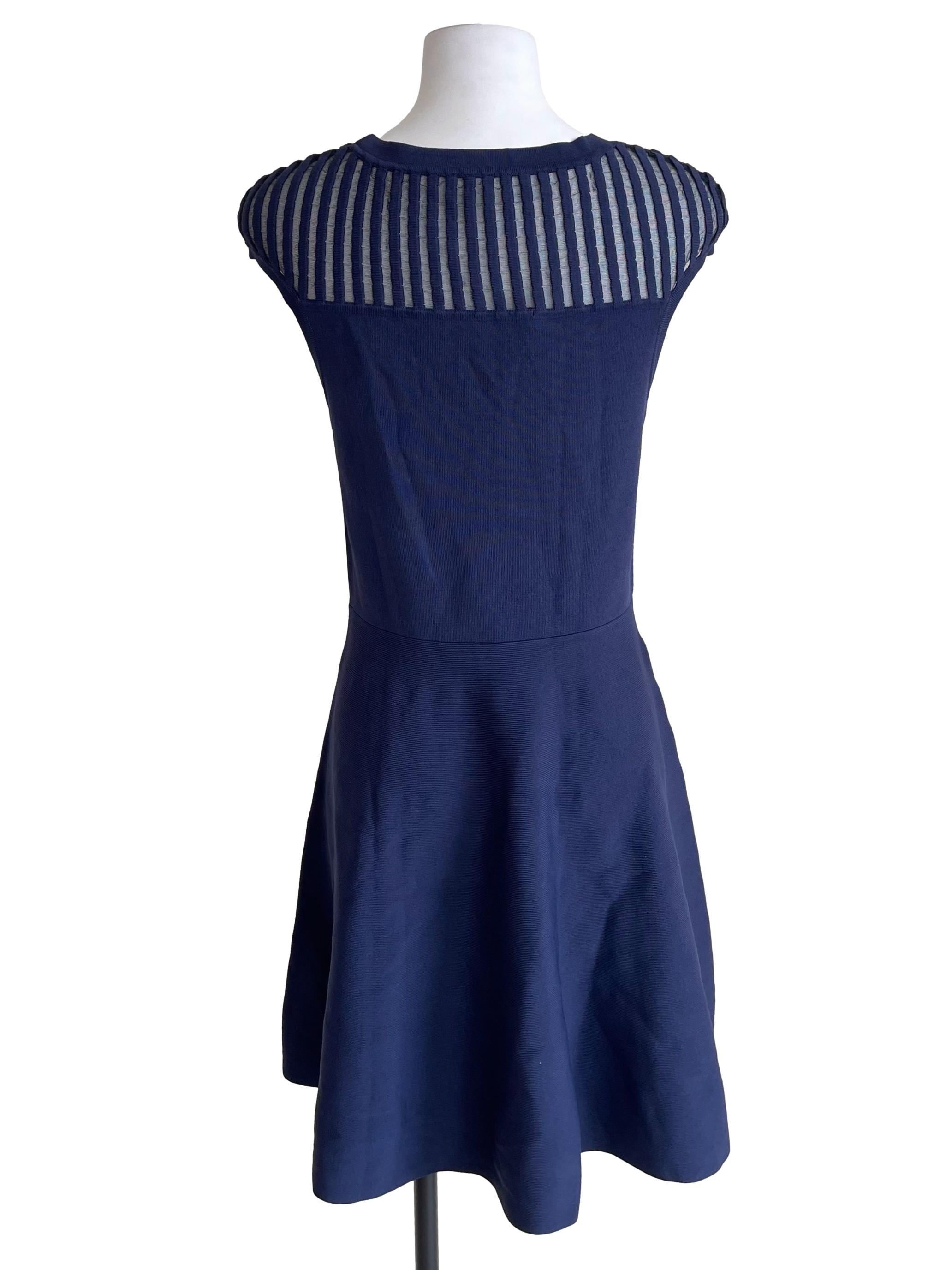 Navy Mini Sleeves A-Line Knit Dress