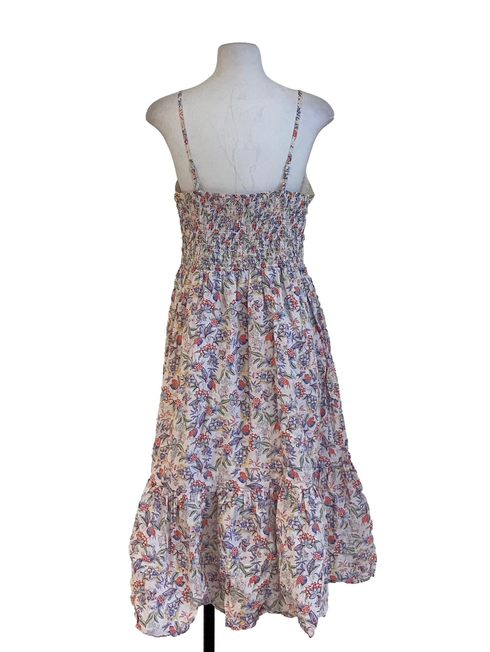 White Spaghetti Strap Floral Cut Out Drop Waist Dress