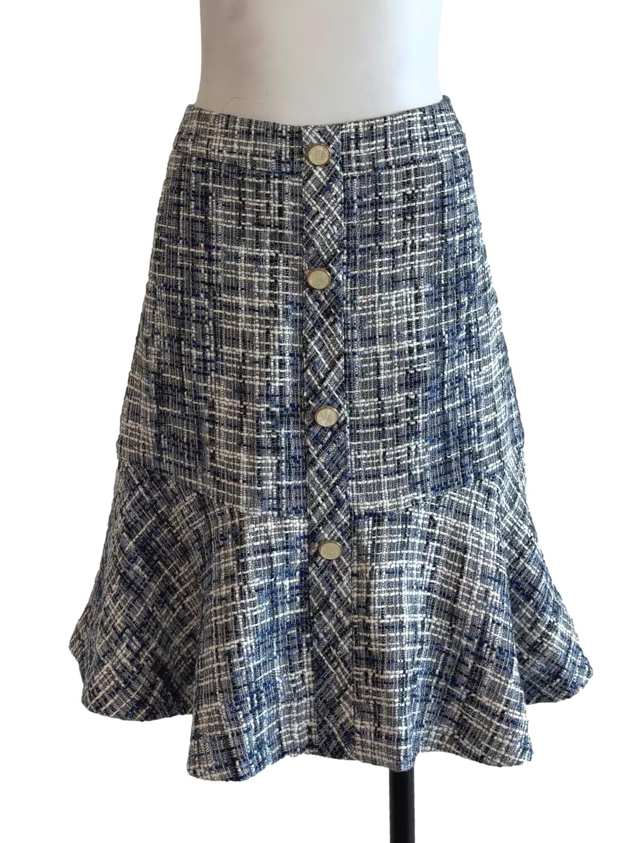 Peacock Blue Ruffle Tweed Skirt