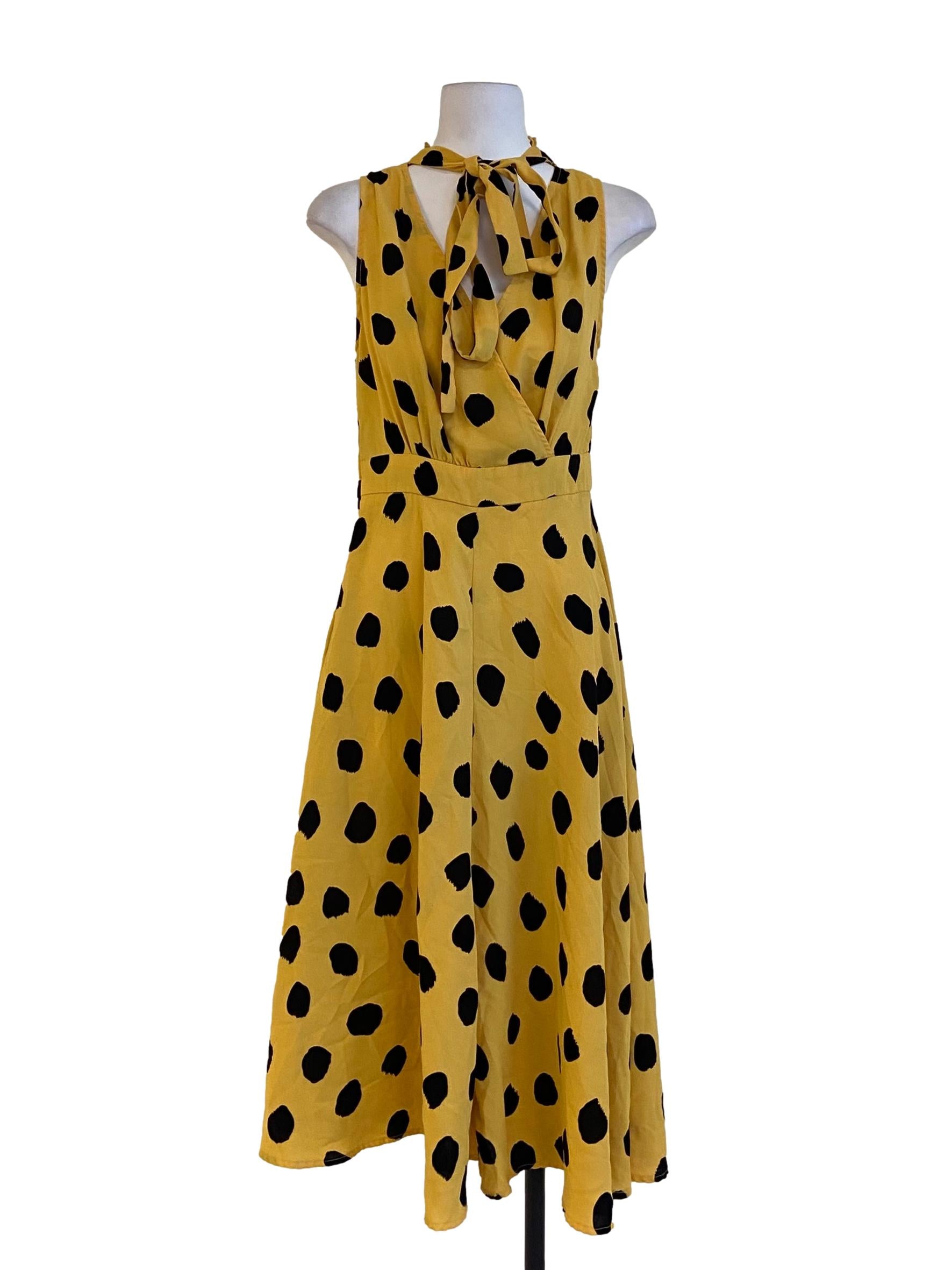 Yellow & Black Dot V-Neck Apron Dress