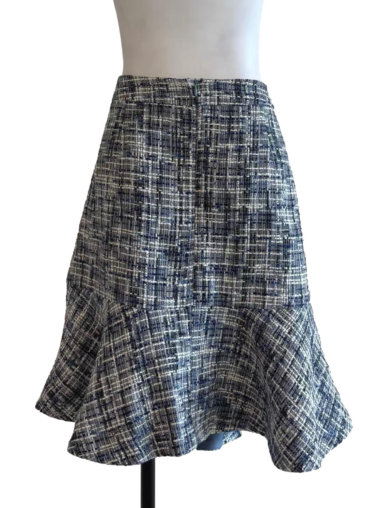 Peacock Blue Ruffle Tweed Skirt