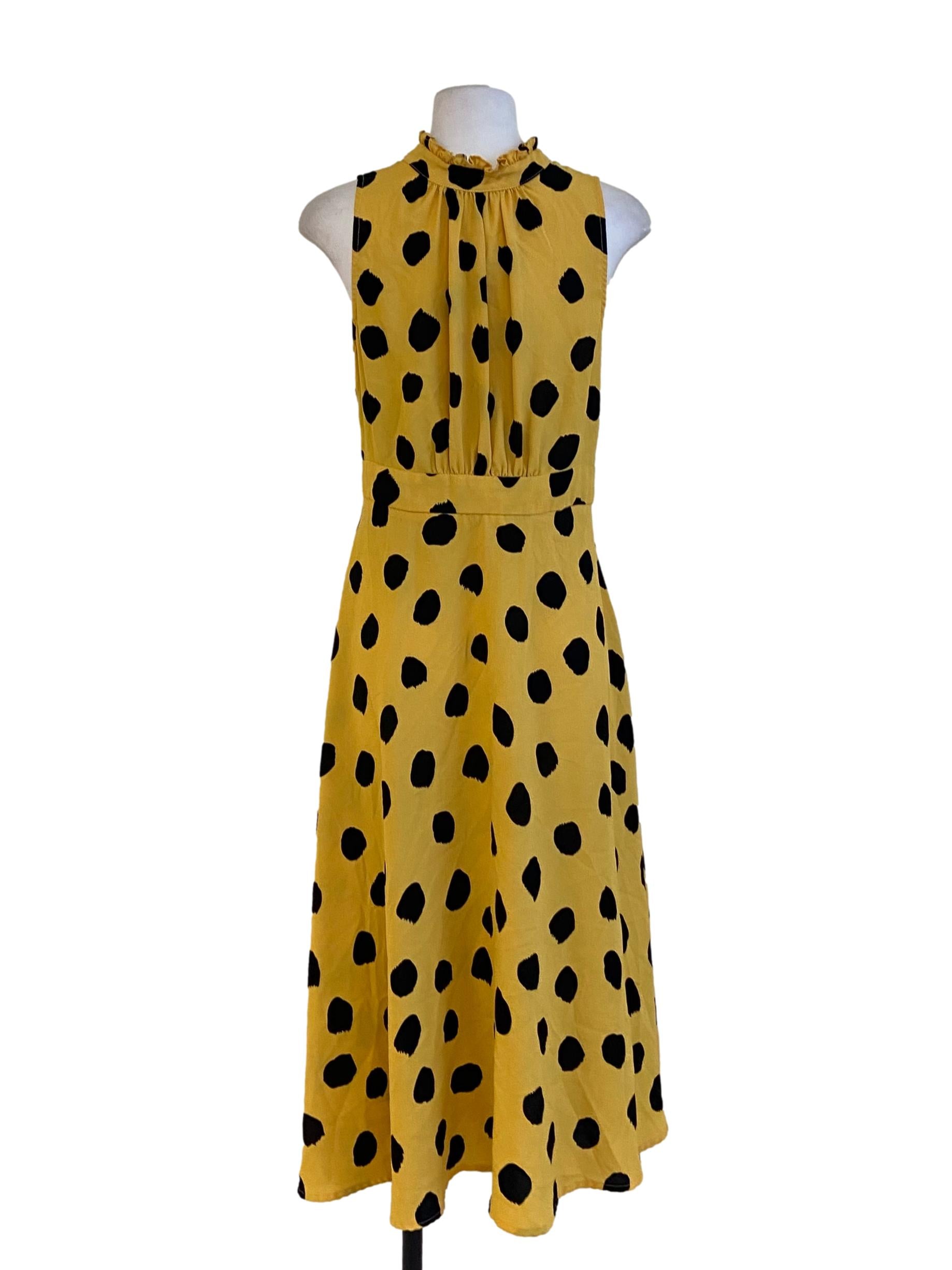 Yellow & Black Dot V-Neck Apron Dress