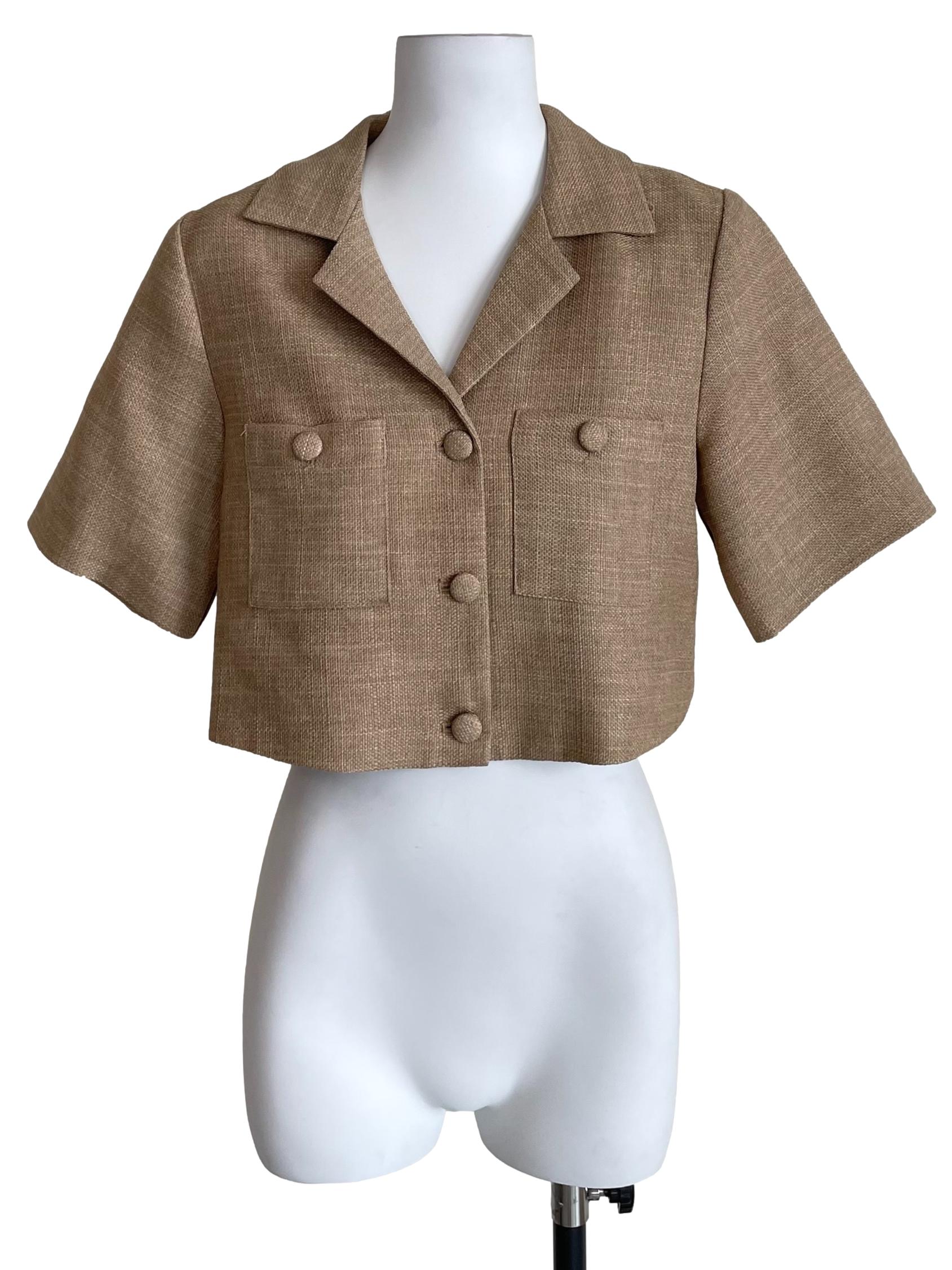 Beige Bust Pocket Crop Shirt