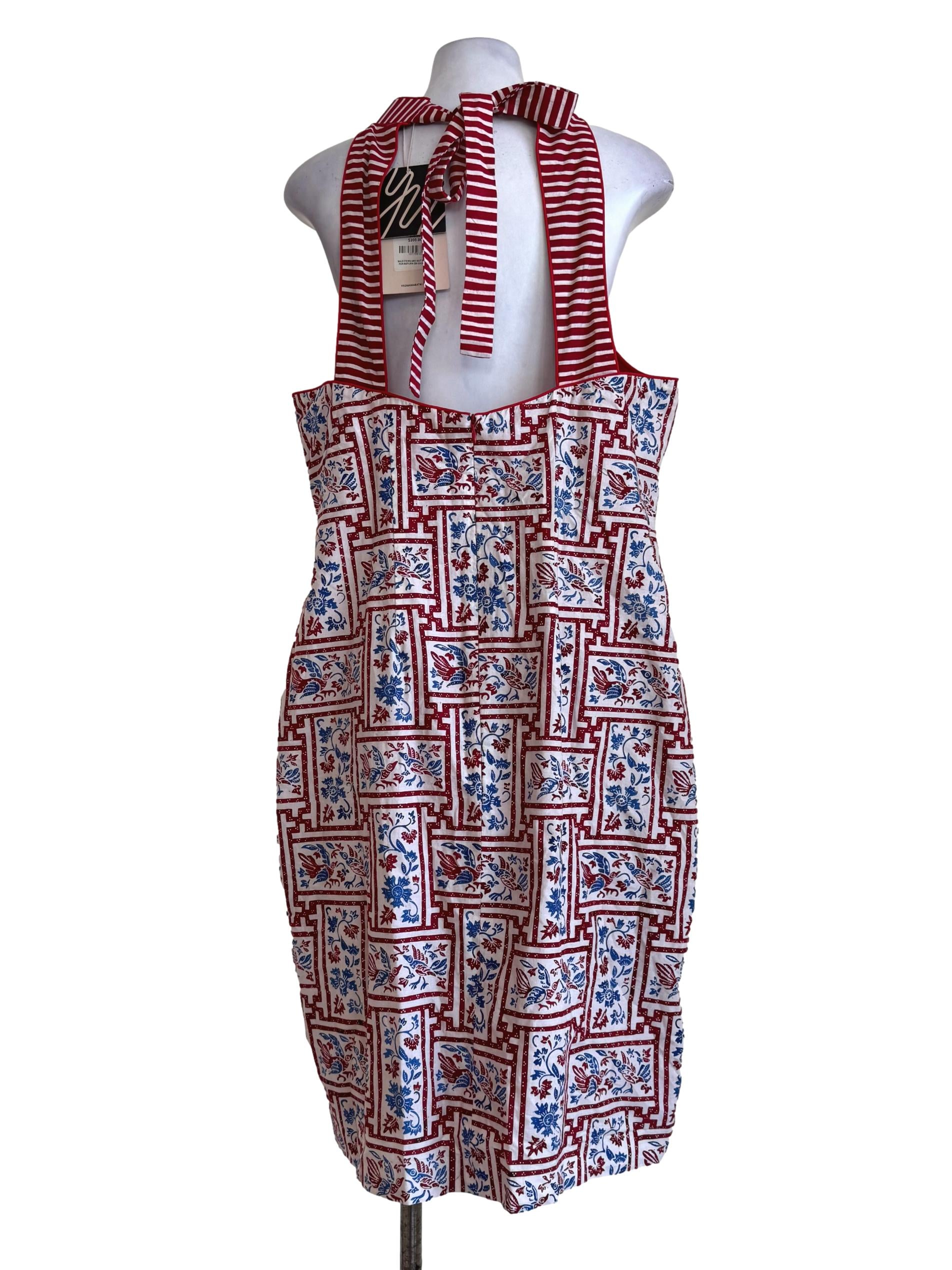 Cherry Red With Blue Batik Motifs Halter Neck Dress
