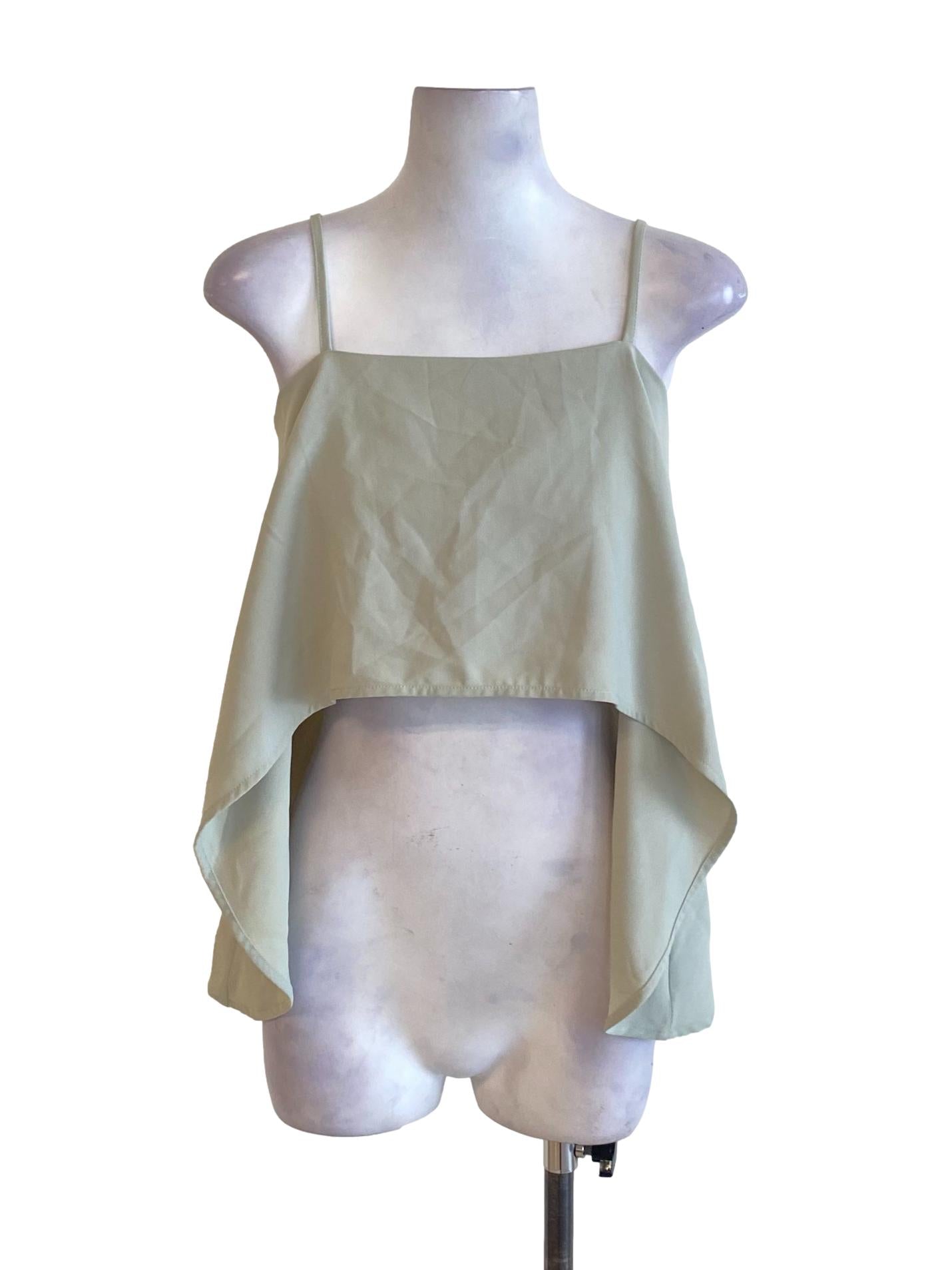 Sage Green Square Neck Spaghetti Strap Cropped Cape Top