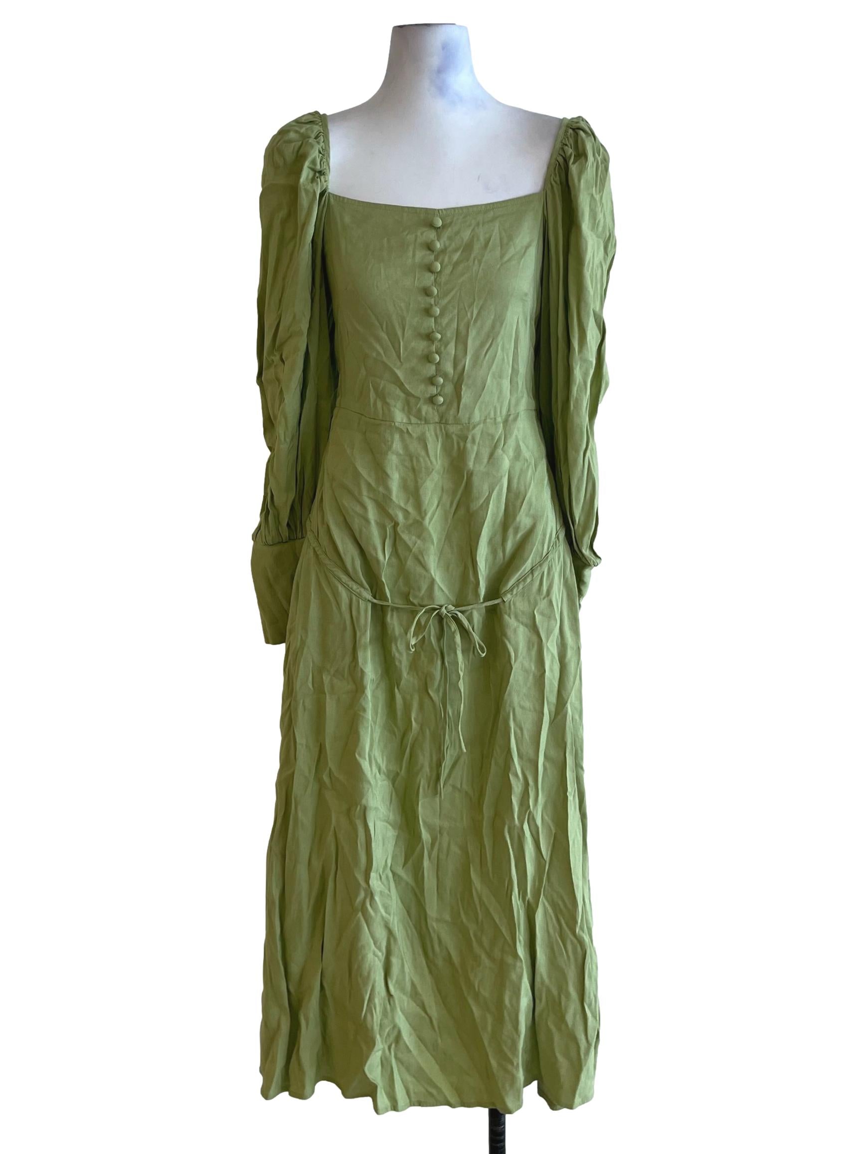 Lime Green Square Neckline Empire Dress