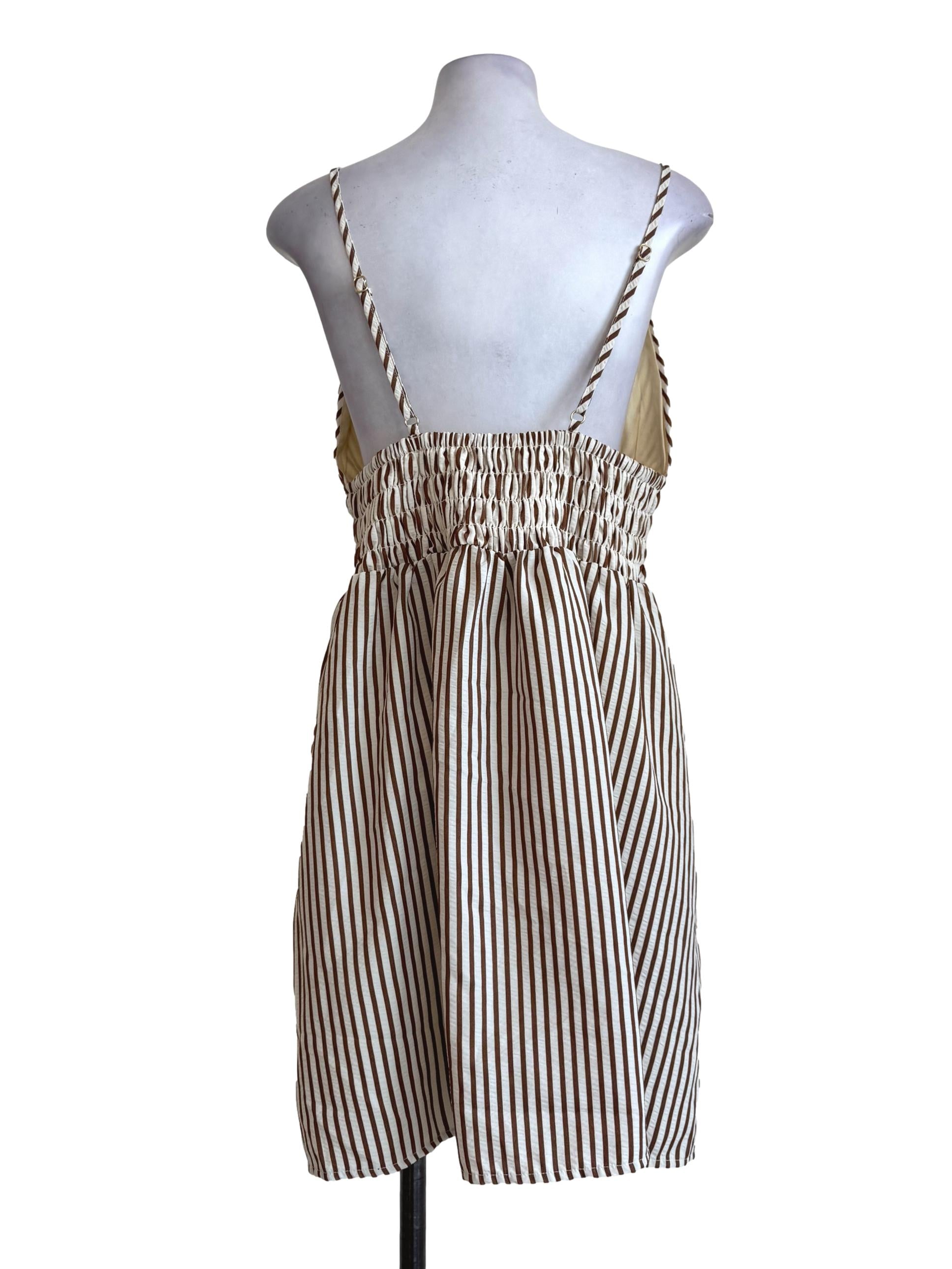 Coffee Stripes V Neck Mini Dress