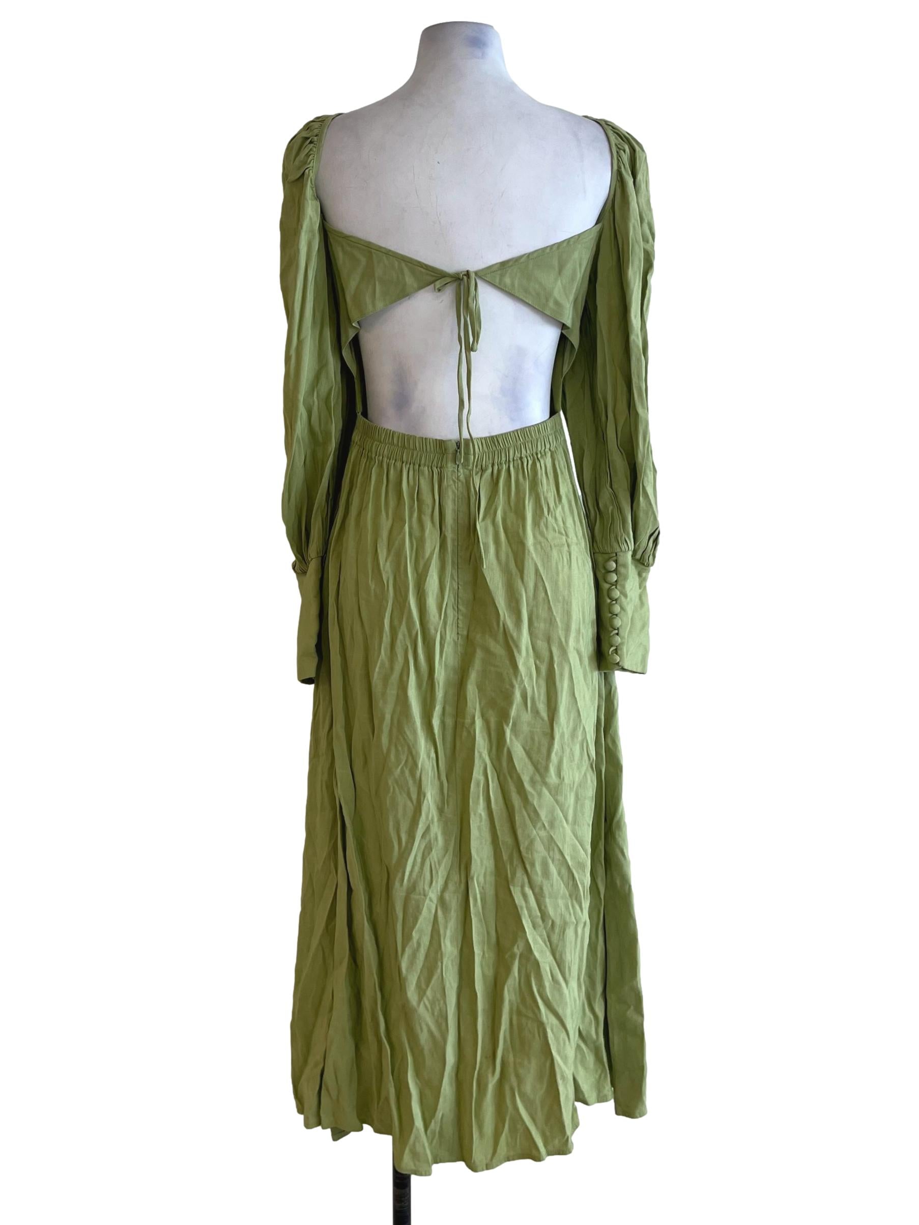 Lime Green Square Neckline Empire Dress