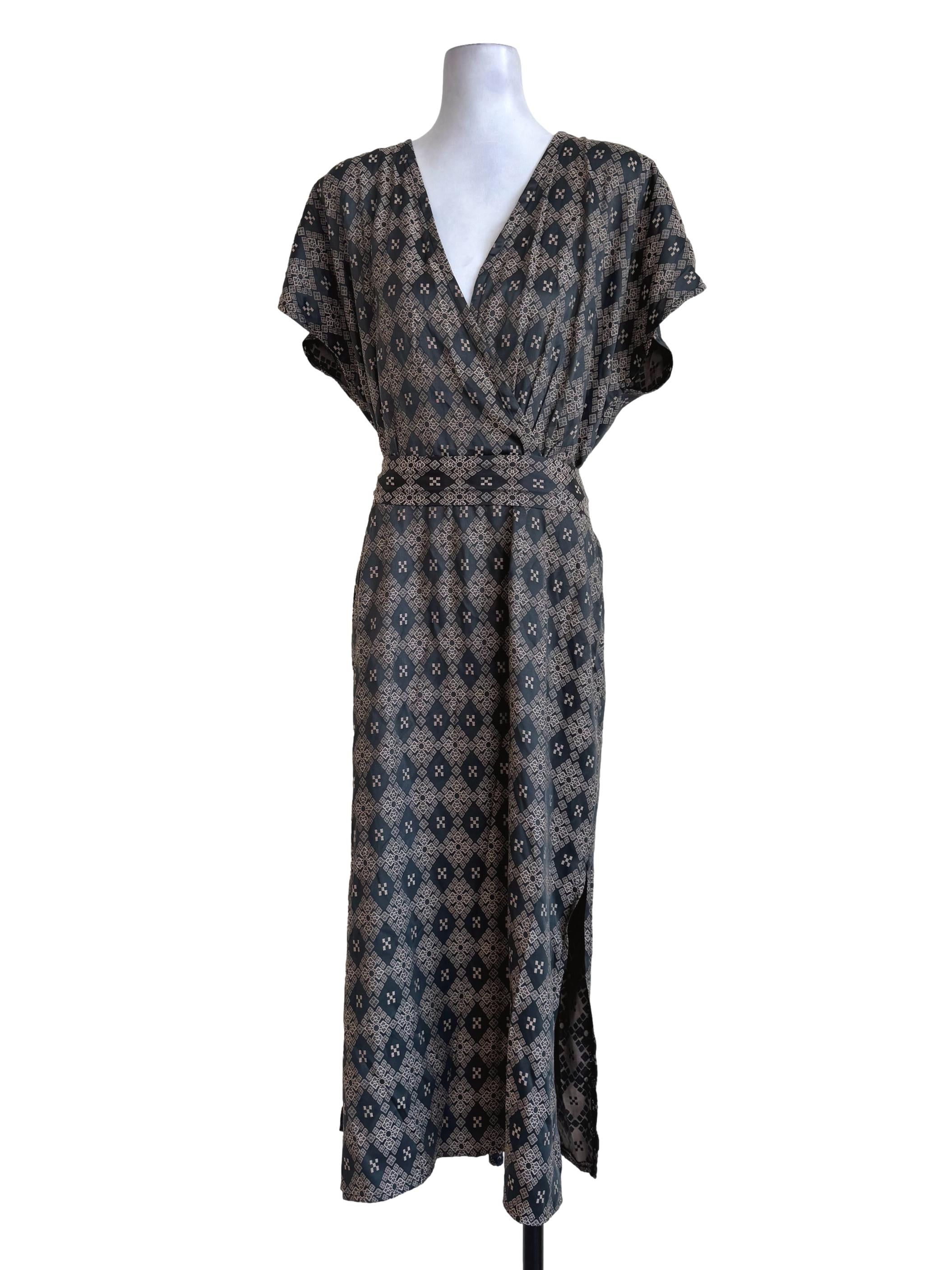 Steel Grey Songket Motifs V Neck Dress