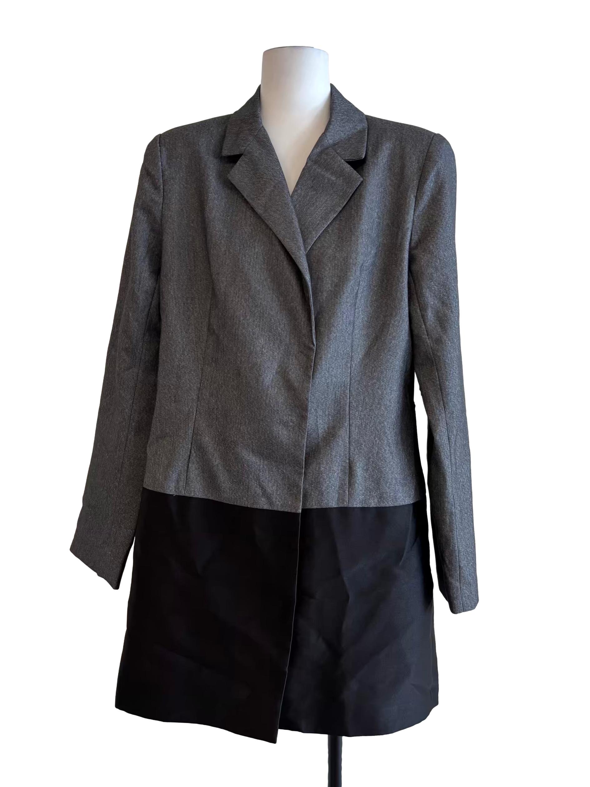 Grey Black Buttoned Blazer