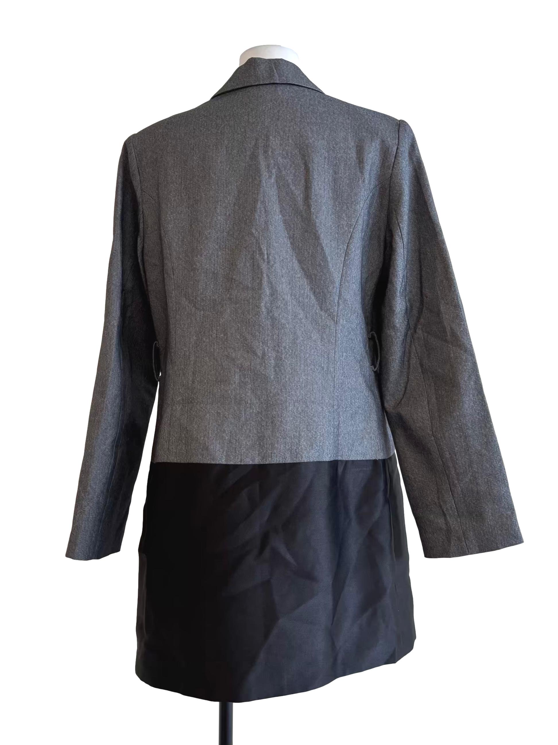 Grey Black Buttoned Blazer