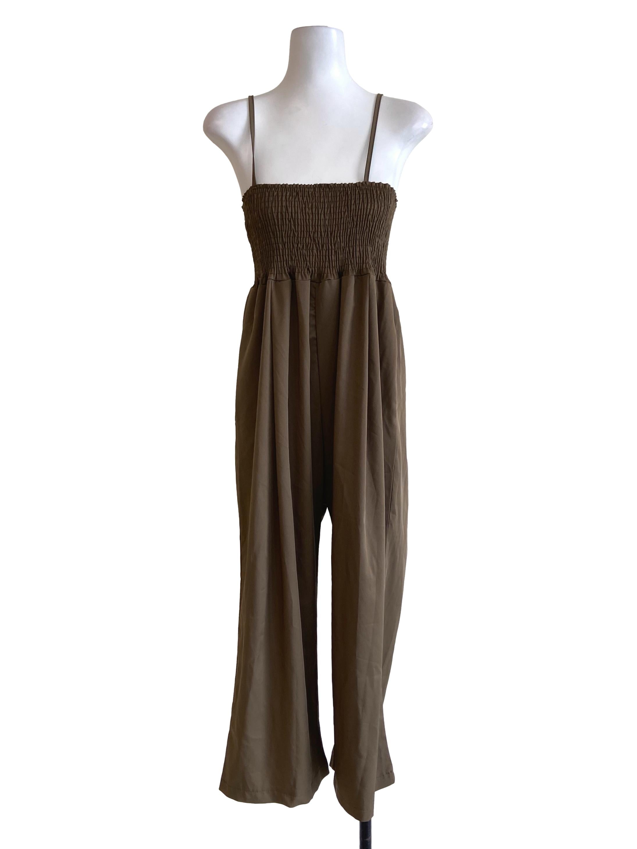 Hazel Wood Spaghetti Strap Twill Jumpsuits