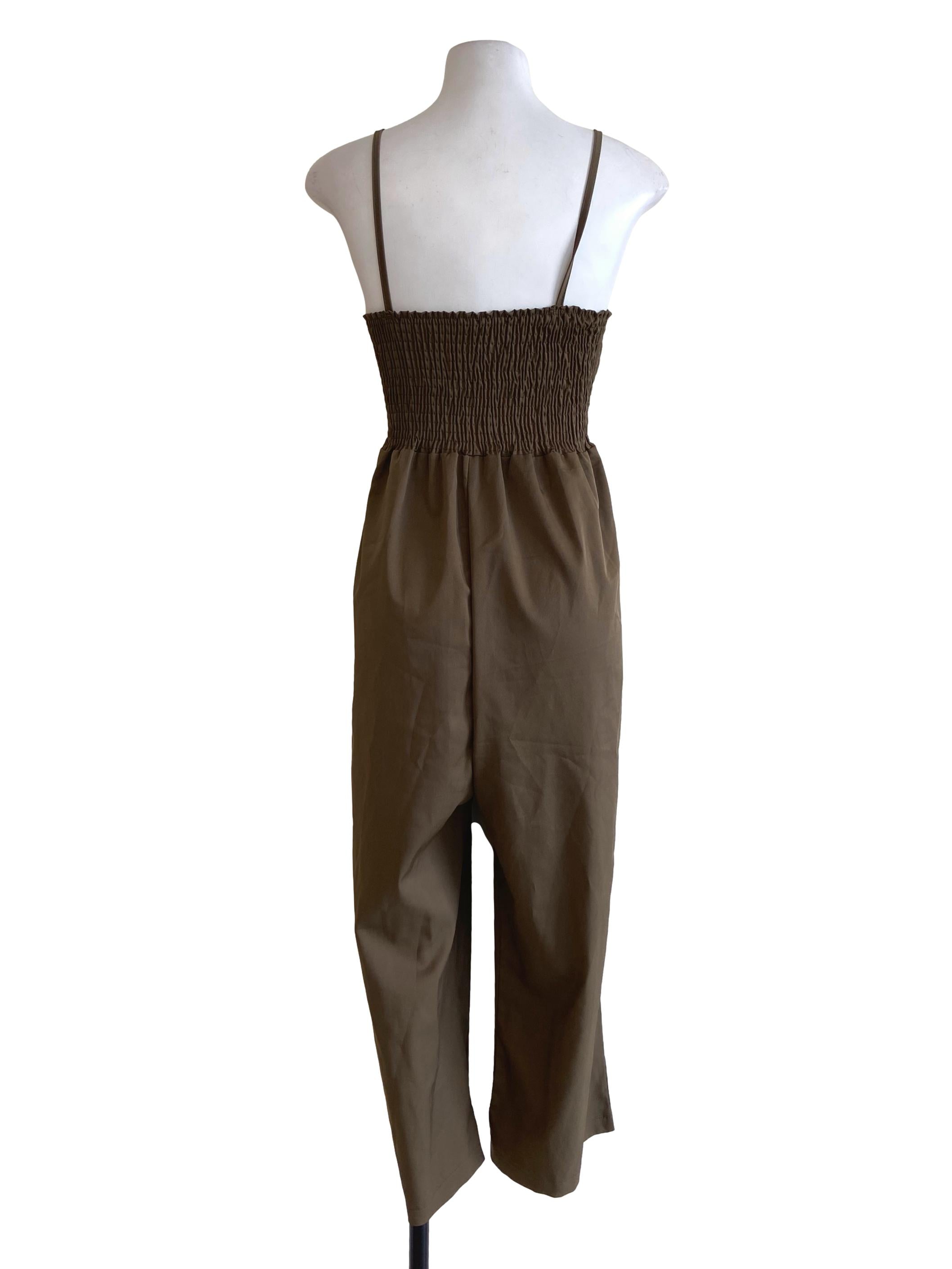 Hazel Wood Spaghetti Strap Twill Jumpsuits