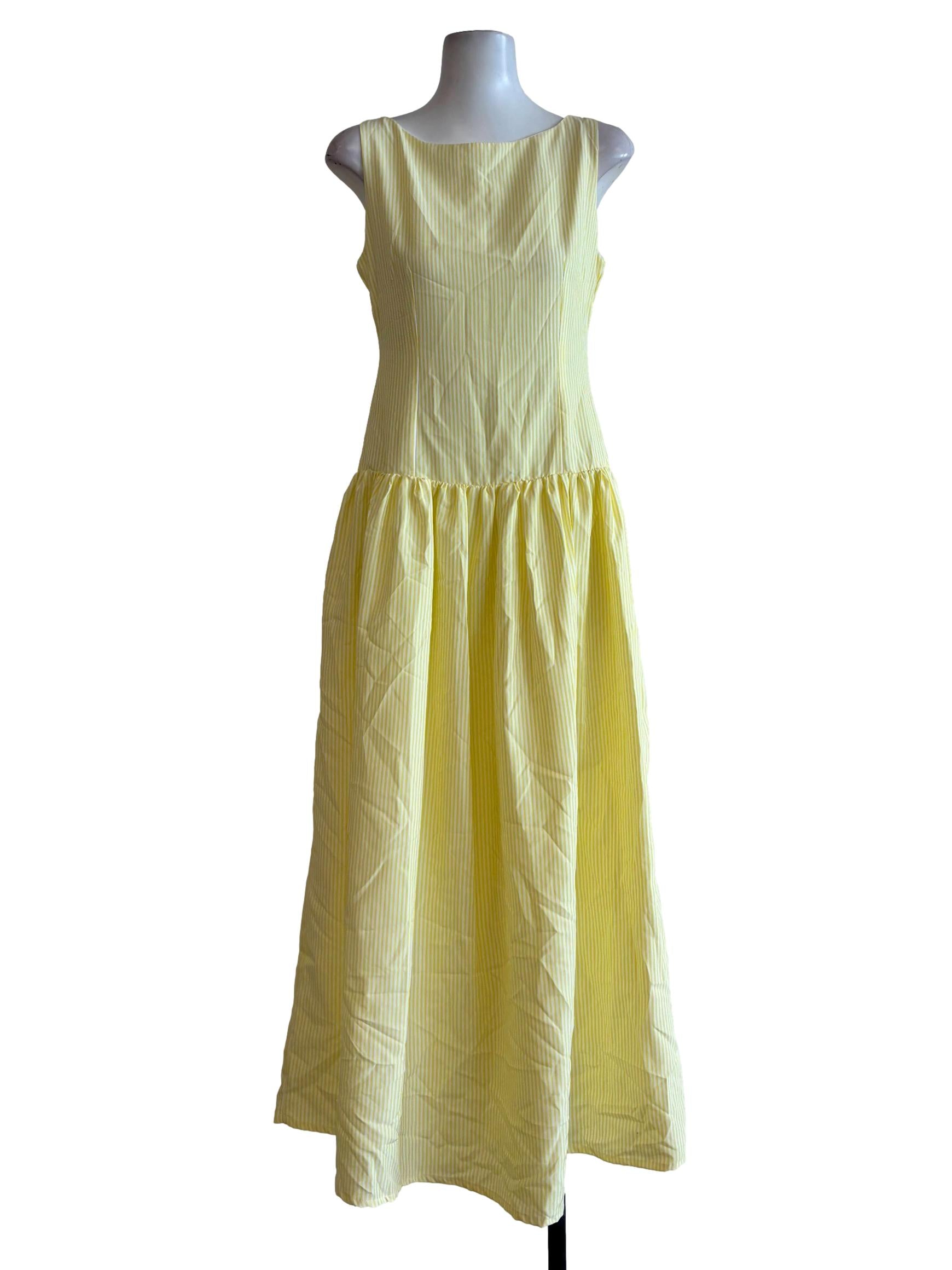 Yellow Boat Neck Striped Dress