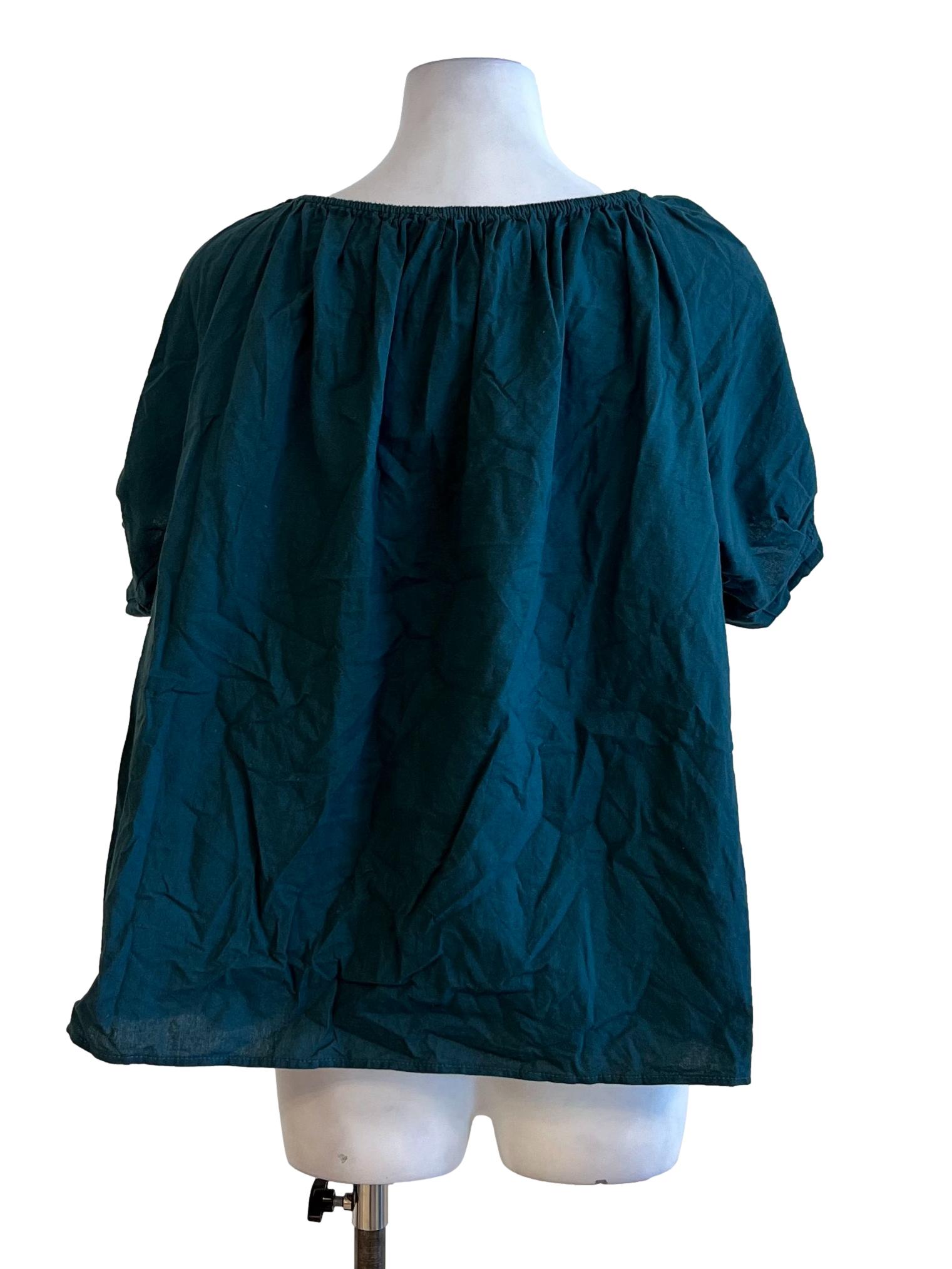Emerald Green Simple Short Sleeves Blouse