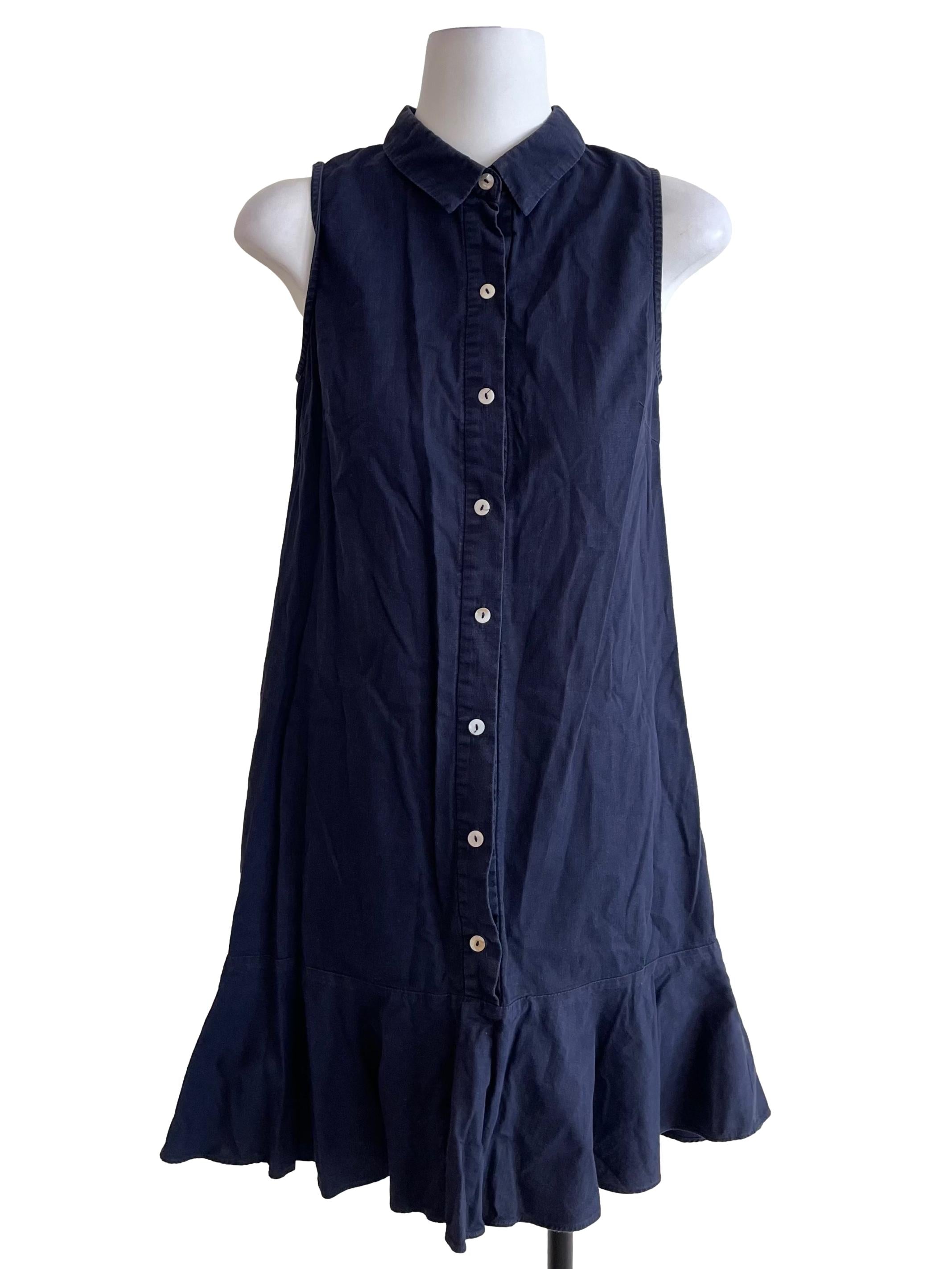 Navy Sleeveless Tiered Shirt Dress
