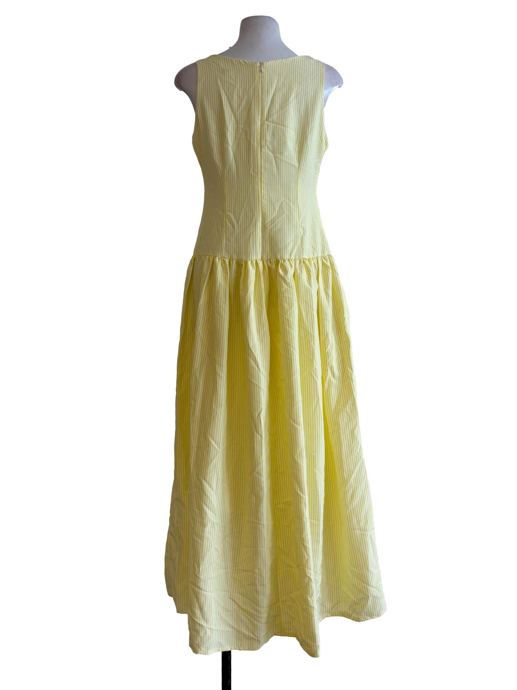 Yellow Boat Neck Striped Dress