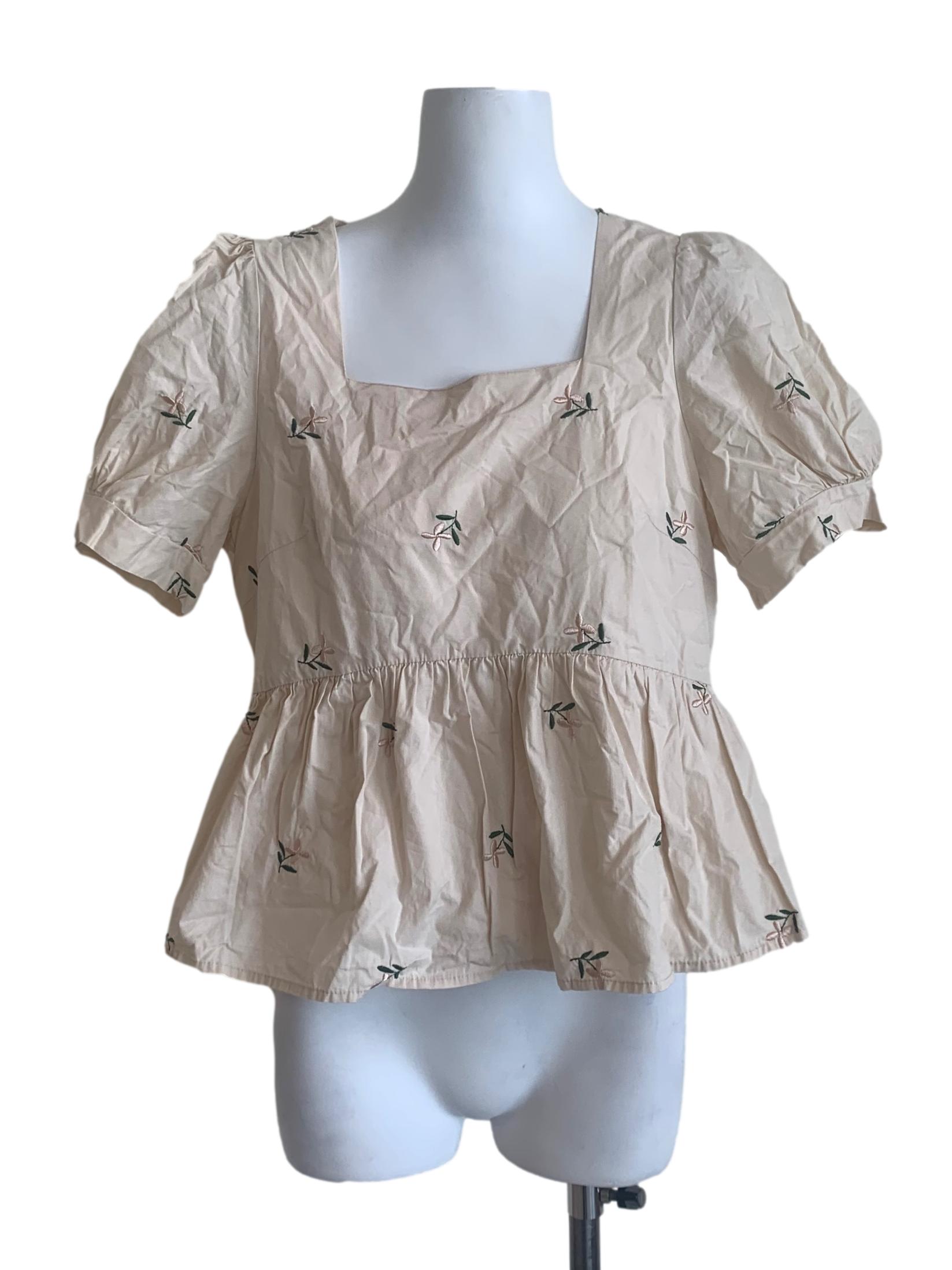 Shortbread Beige Flower Pattern Peplum Top